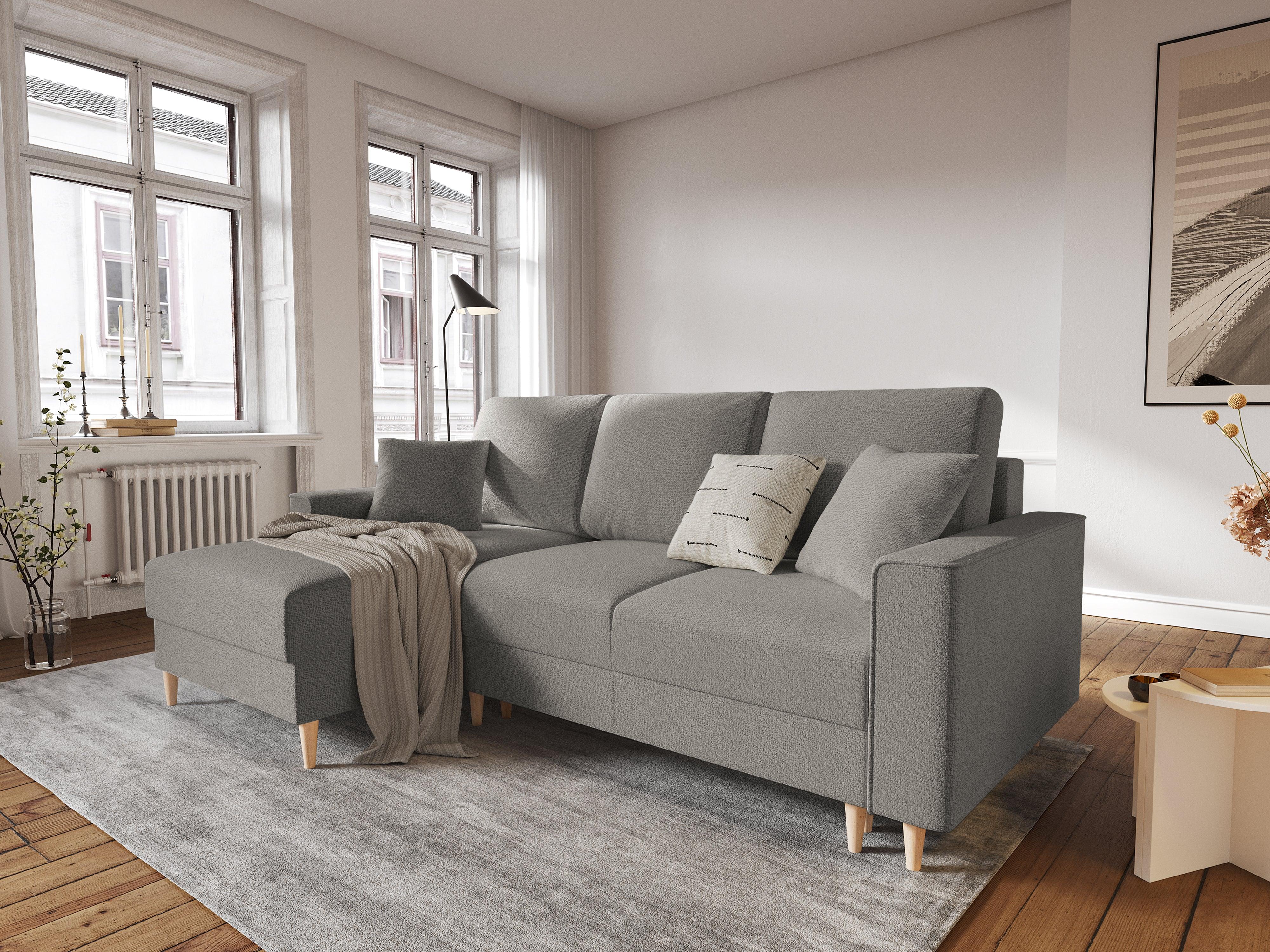 Narożnik lewostronny w tkaninie boucle z funkcją spania CARTADERA szary Mazzini Sofas Eye on Design