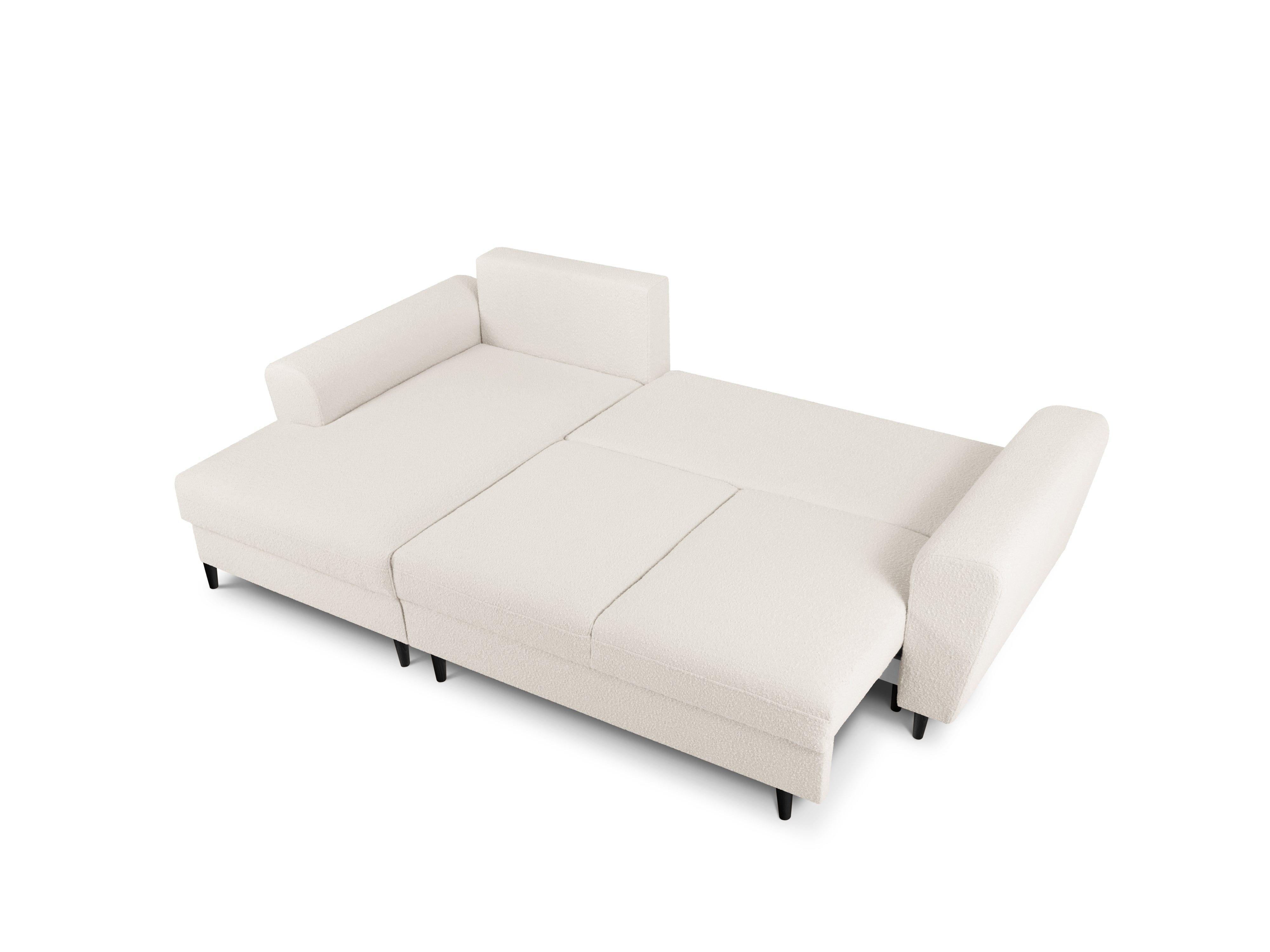 Narożnik lewostronny z funkcją spania KYOTO beżowy bouclé z czarną podstawą Cosmopolitan Design Eye on Design