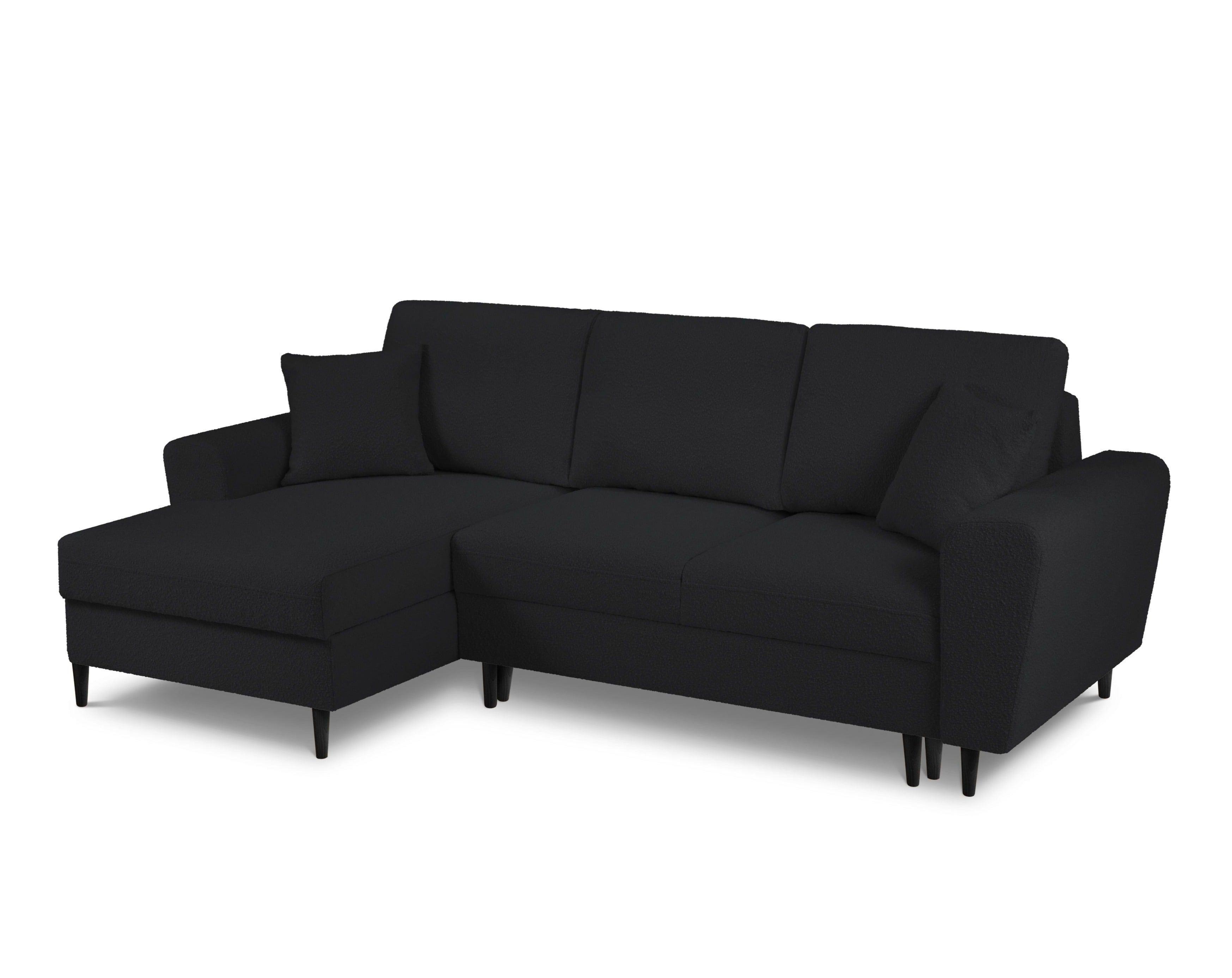 Narożnik lewostronny z funkcją spania KYOTO czarny bouclé z czarną podstawą Cosmopolitan Design Eye on Design