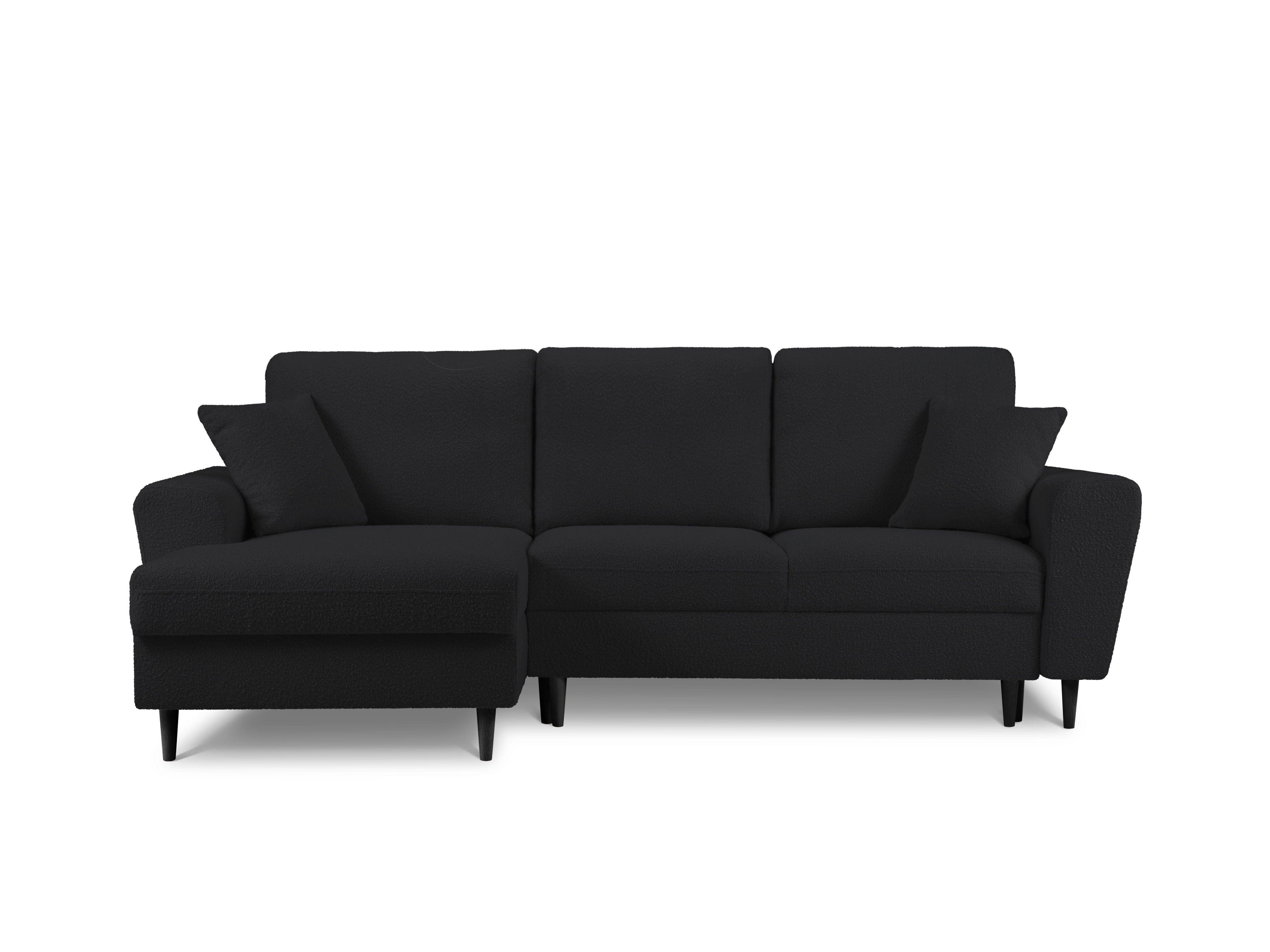 Narożnik lewostronny z funkcją spania KYOTO czarny bouclé z czarną podstawą Cosmopolitan Design Eye on Design