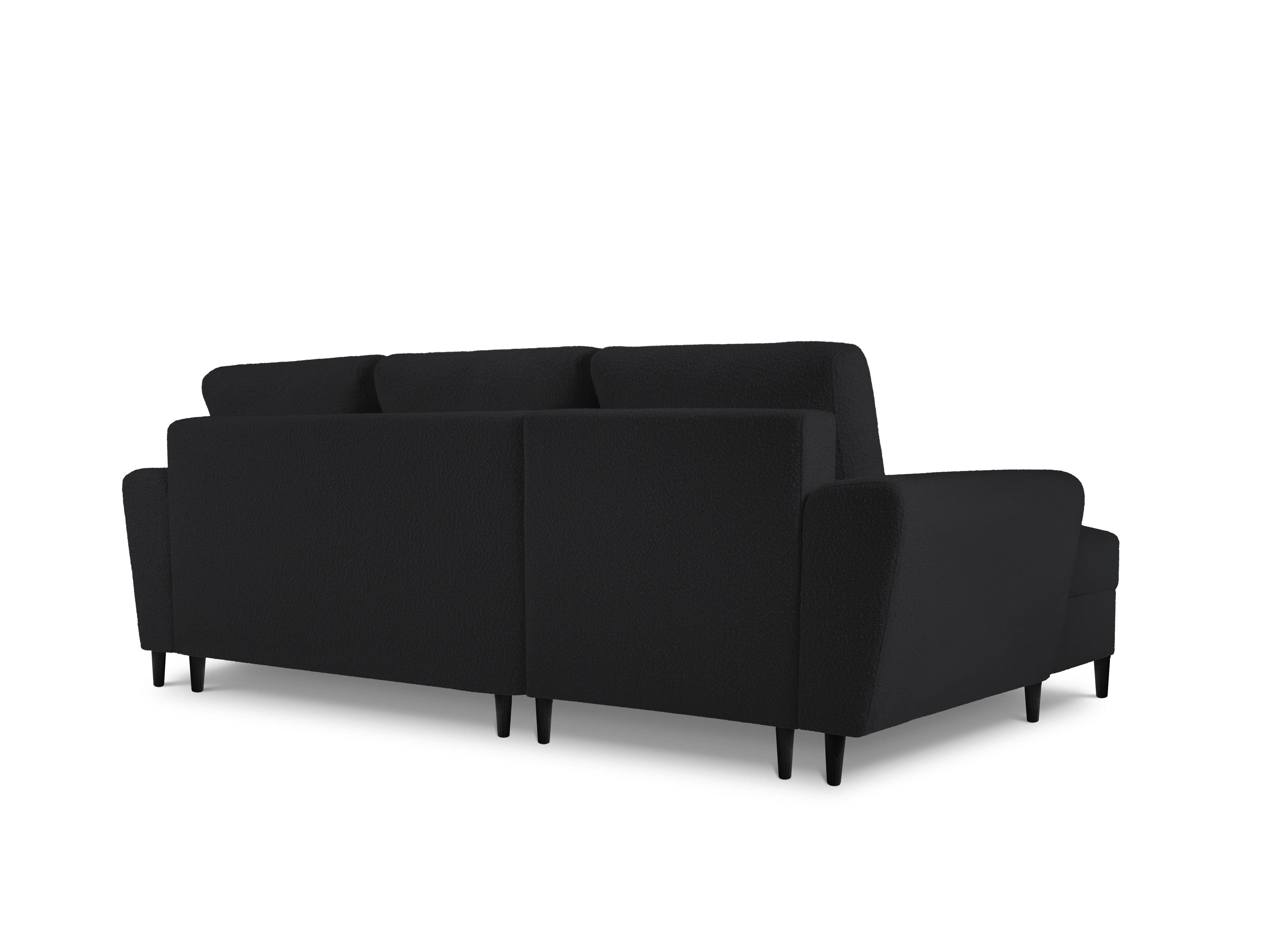 Narożnik lewostronny z funkcją spania KYOTO czarny bouclé z czarną podstawą Cosmopolitan Design Eye on Design