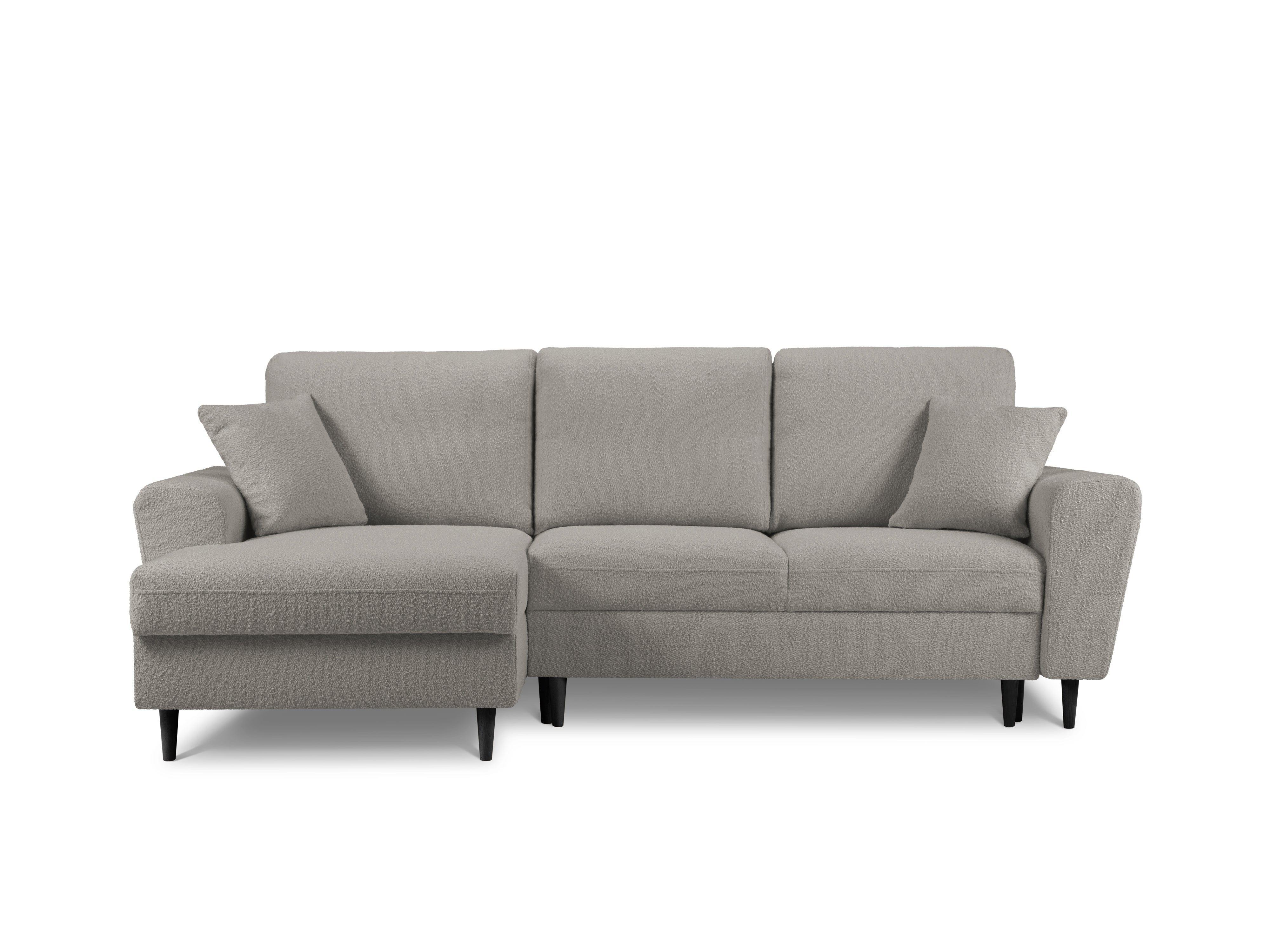 Narożnik lewostronny z funkcją spania KYOTO szary bouclé z czarną podstawą Cosmopolitan Design Eye on Design