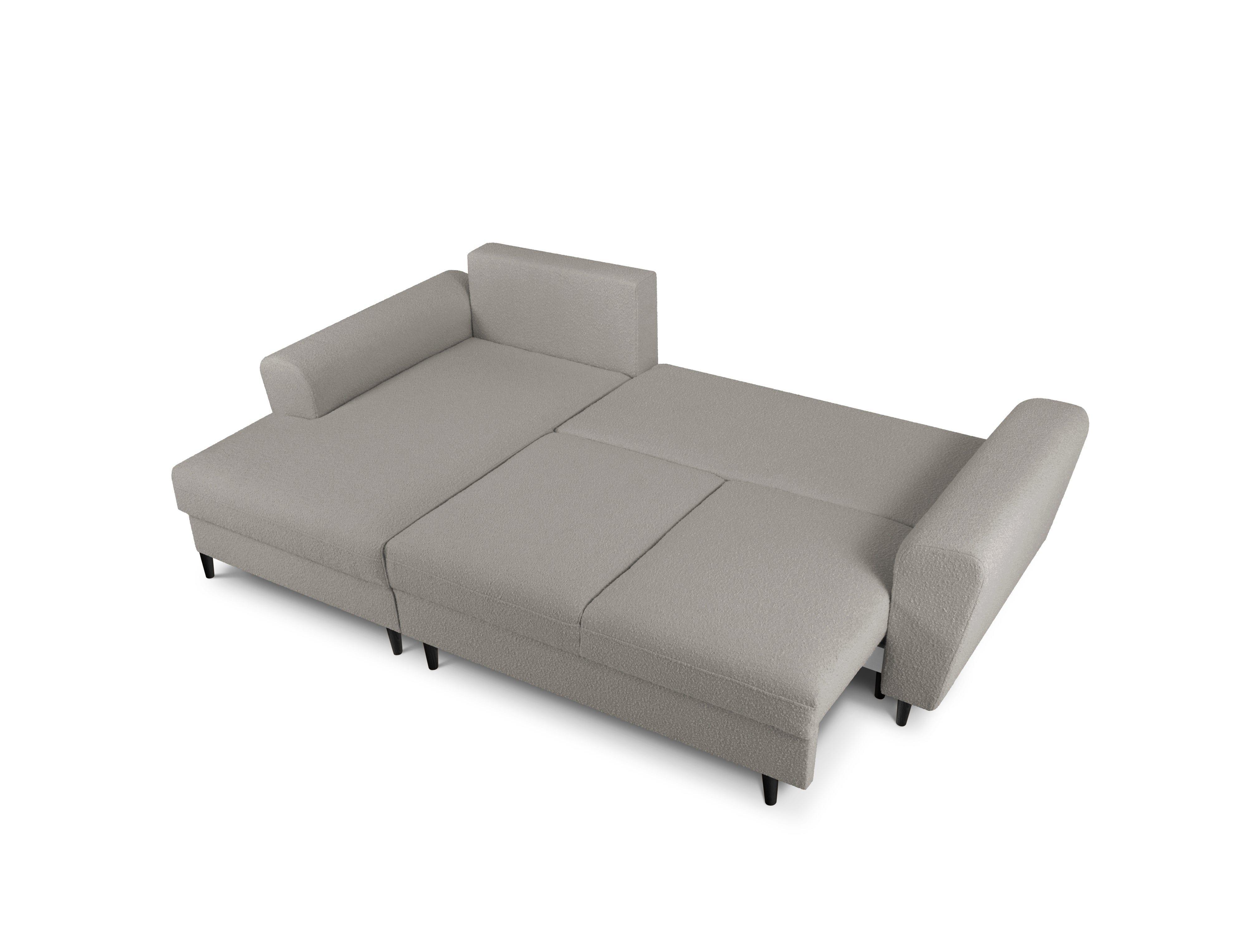Narożnik lewostronny z funkcją spania KYOTO szary bouclé z czarną podstawą Cosmopolitan Design Eye on Design