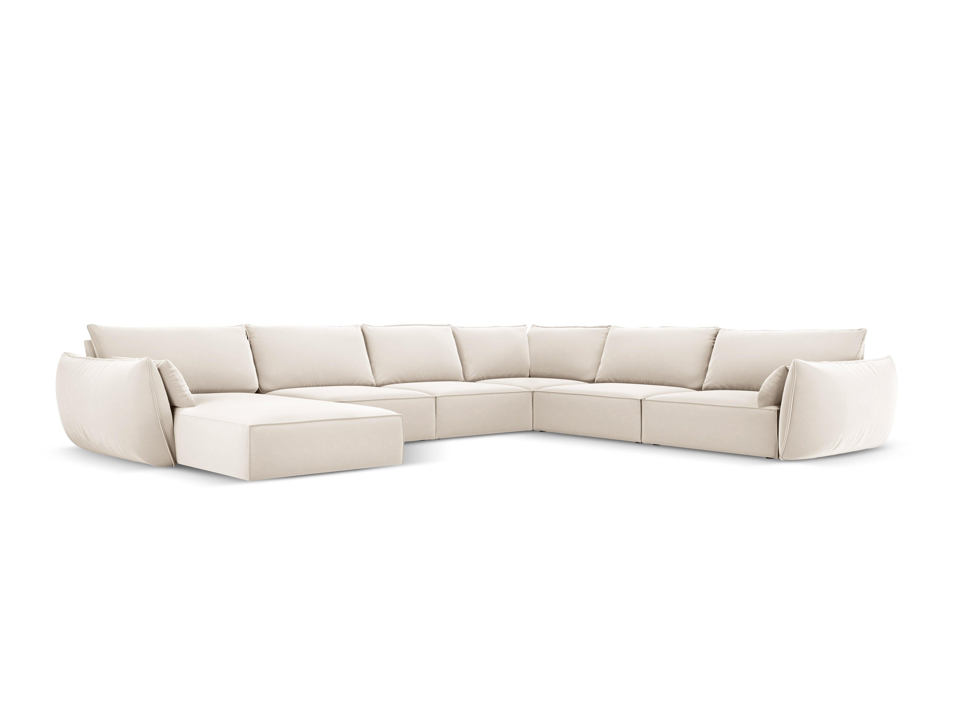 Narożnik panoramiczny aksamitny prawostronny VANDA beżowy Mazzini Sofas Eye on Design