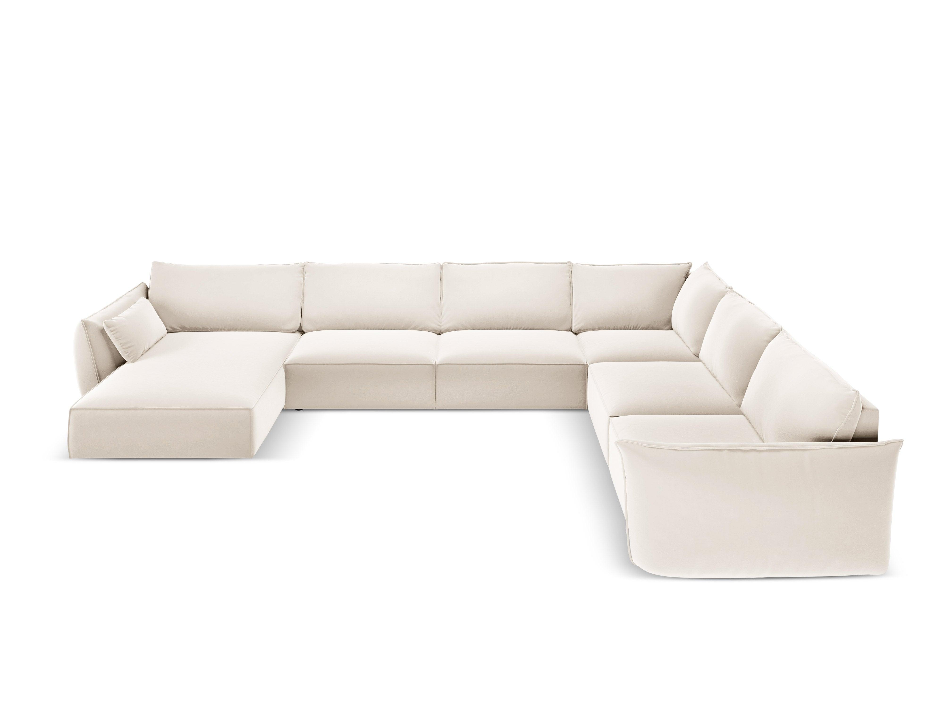 Narożnik panoramiczny aksamitny prawostronny VANDA beżowy Mazzini Sofas Eye on Design