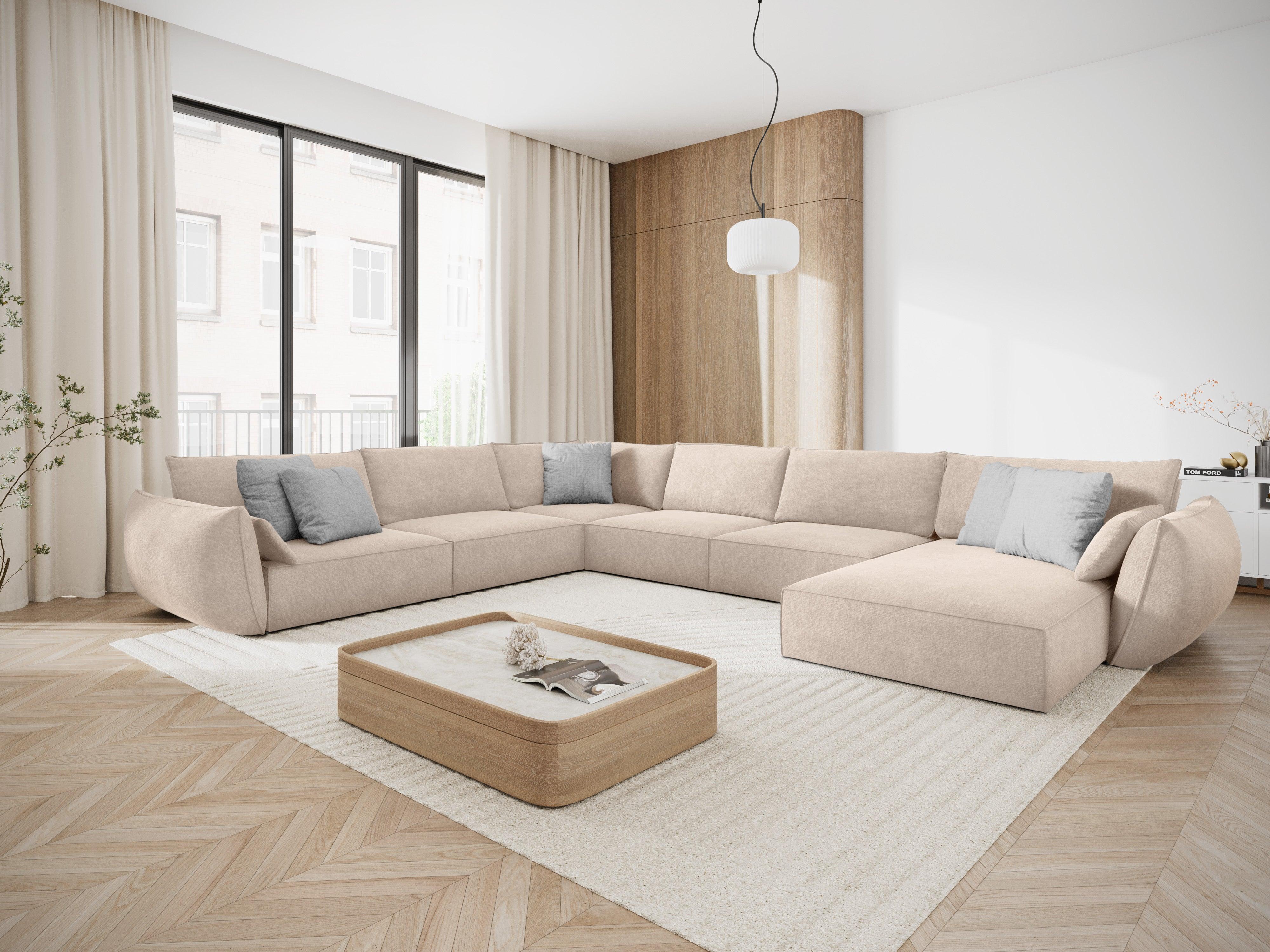 Narożnik panoramiczny w tkaninie szenilowej lewostronny VANDA beżowy Mazzini Sofas Eye on Design