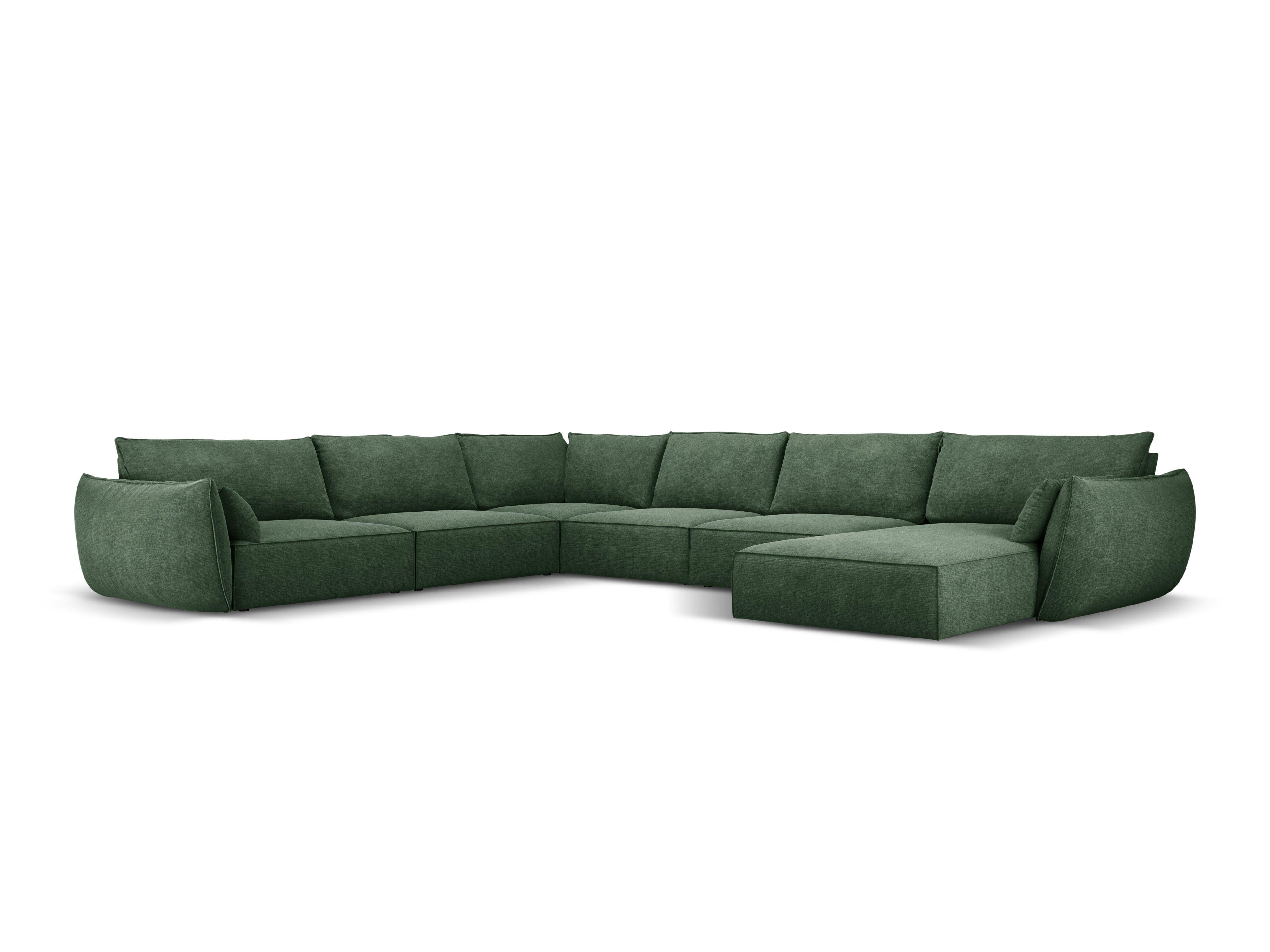 Narożnik panoramiczny w tkaninie szenilowej lewostronny VANDA butelkowa zieleń Mazzini Sofas Eye on Design