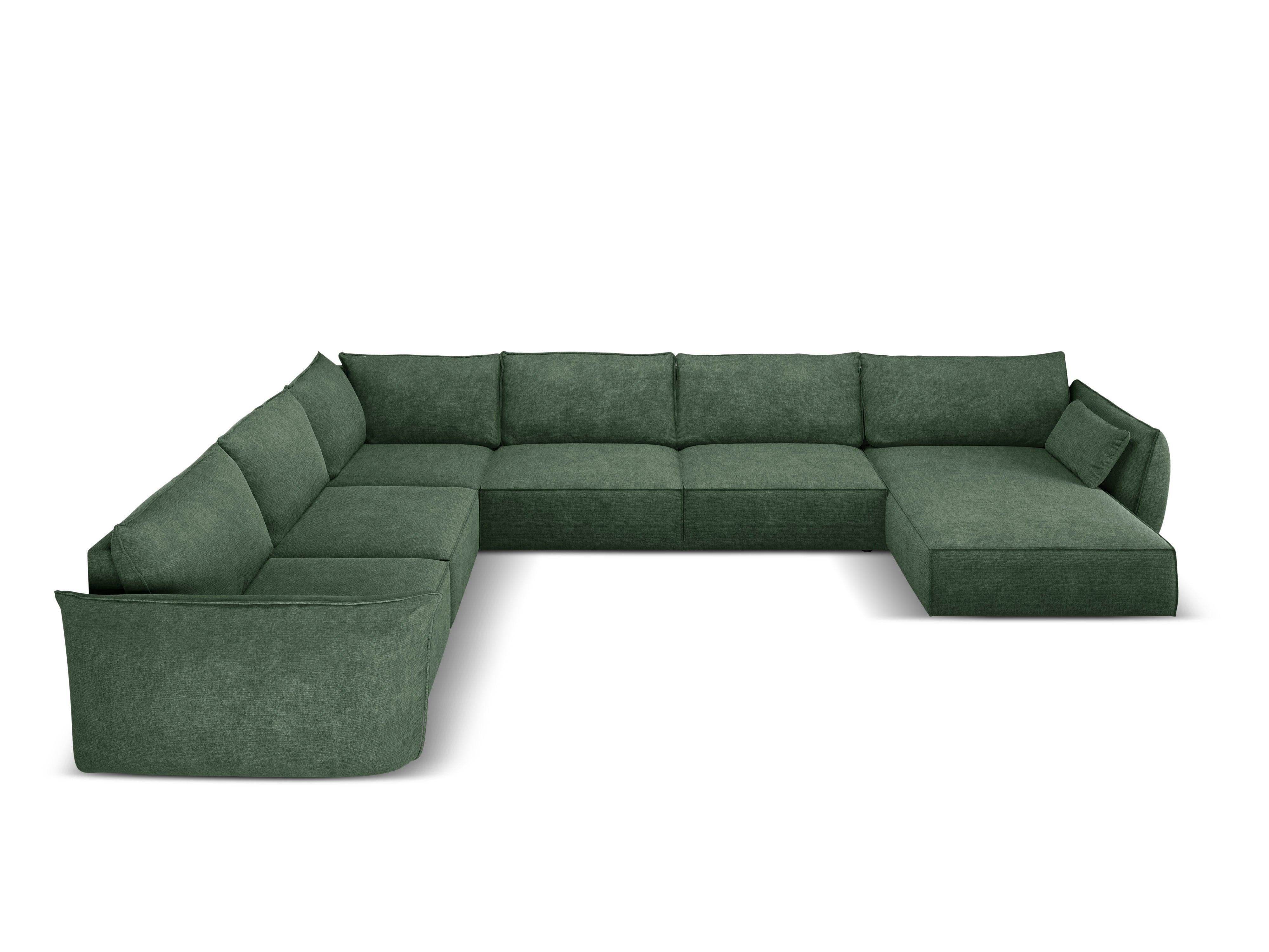 Narożnik panoramiczny w tkaninie szenilowej lewostronny VANDA butelkowa zieleń Mazzini Sofas Eye on Design