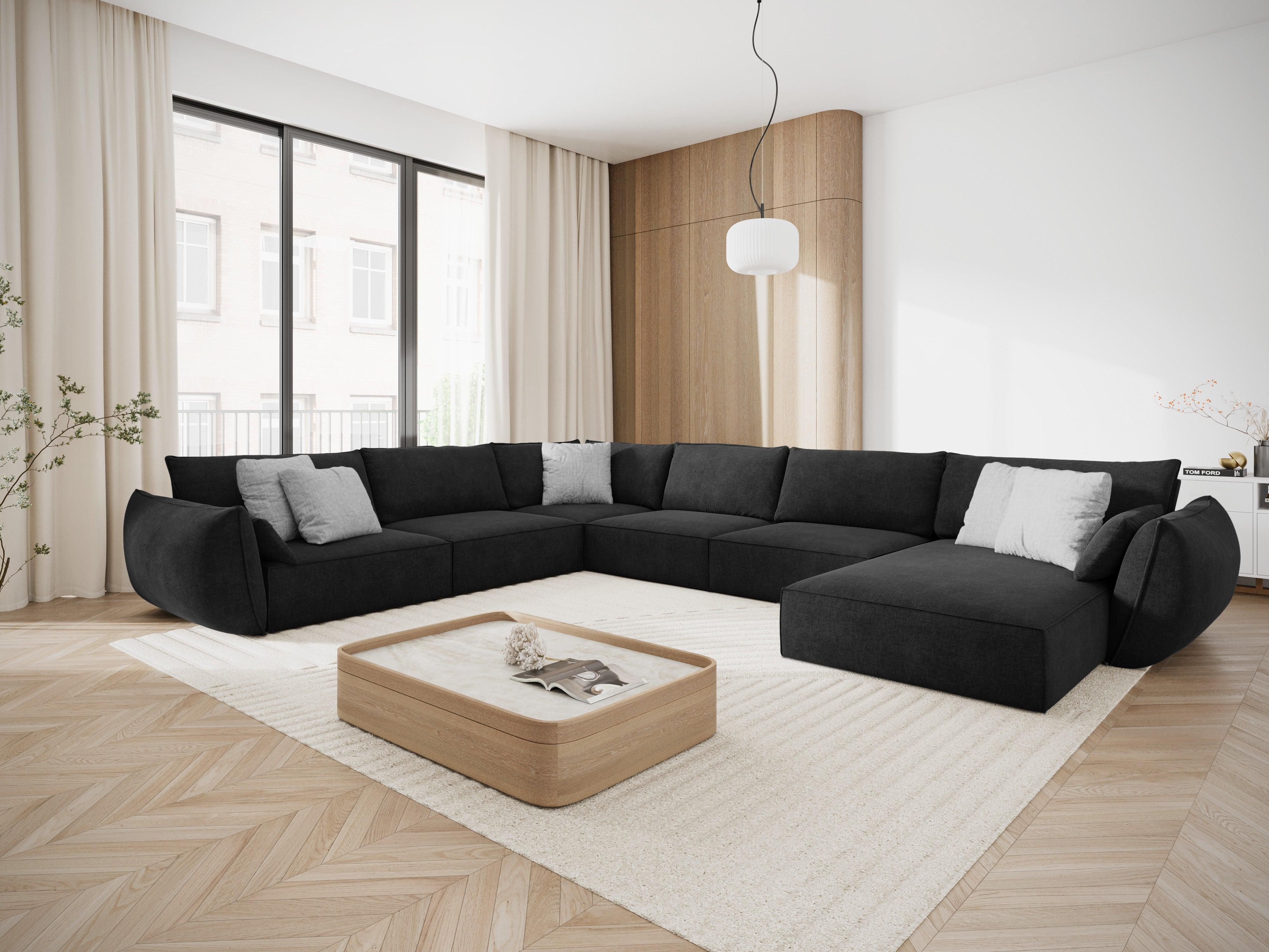 Narożnik panoramiczny w tkaninie szenilowej lewostronny VANDA czarny Mazzini Sofas Eye on Design