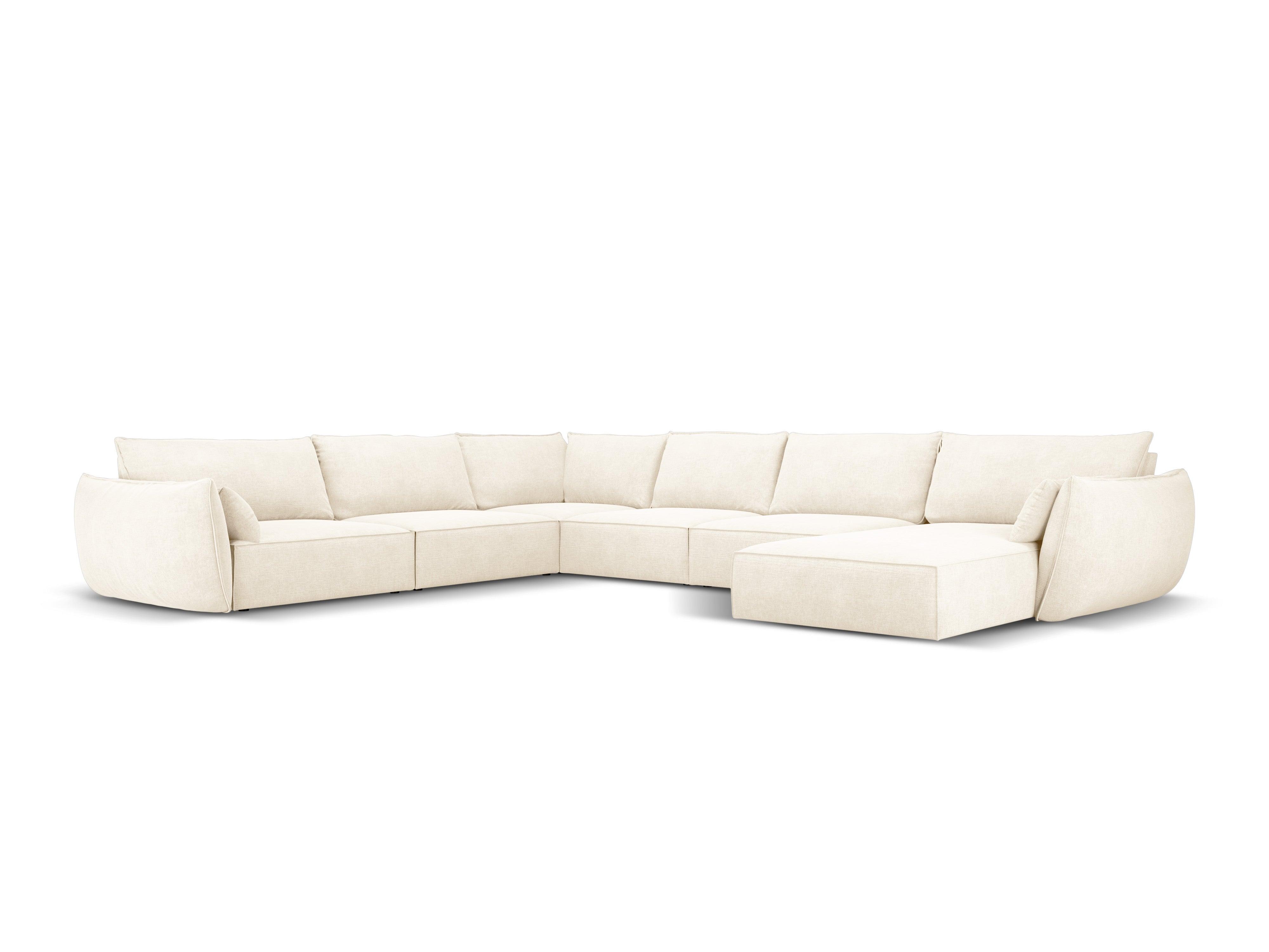 Narożnik panoramiczny w tkaninie szenilowej lewostronny VANDA jasnobeżowy Mazzini Sofas Eye on Design