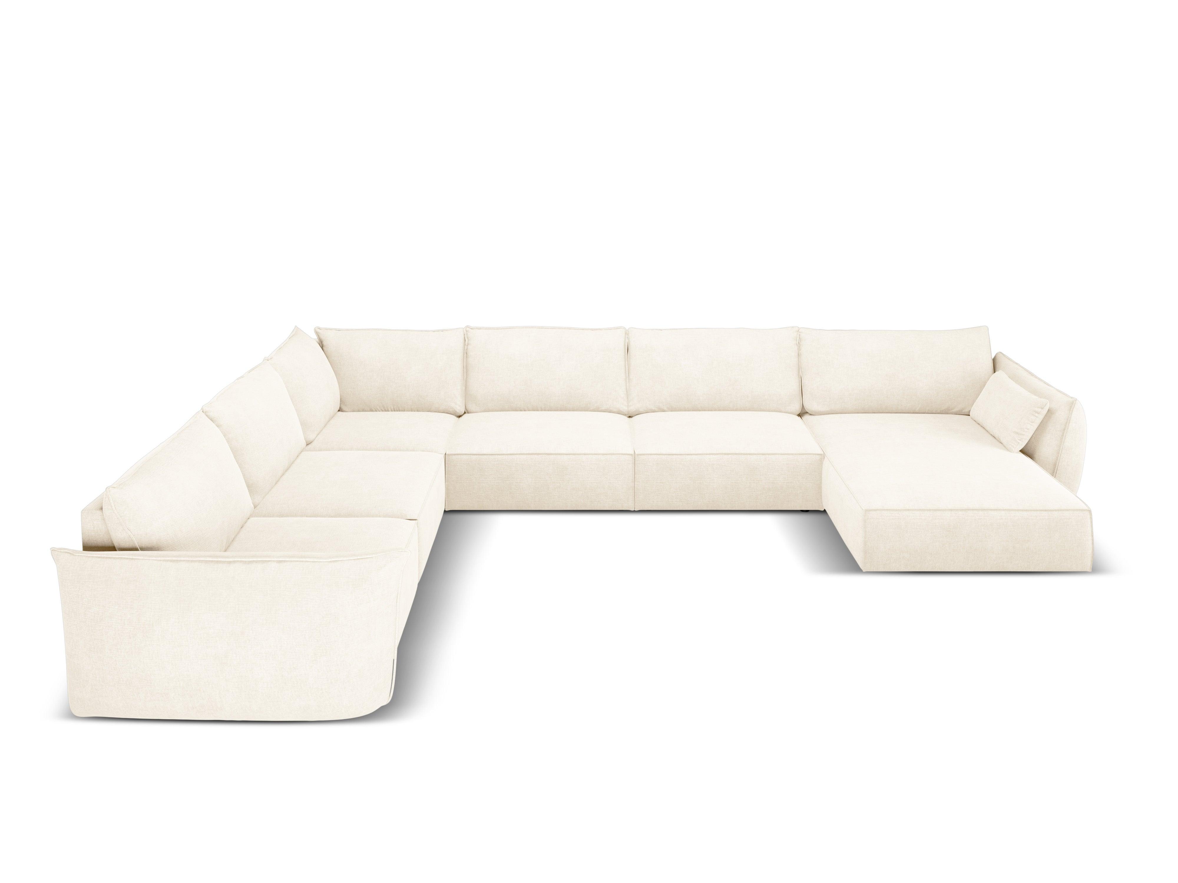 Narożnik panoramiczny w tkaninie szenilowej lewostronny VANDA jasnobeżowy Mazzini Sofas Eye on Design