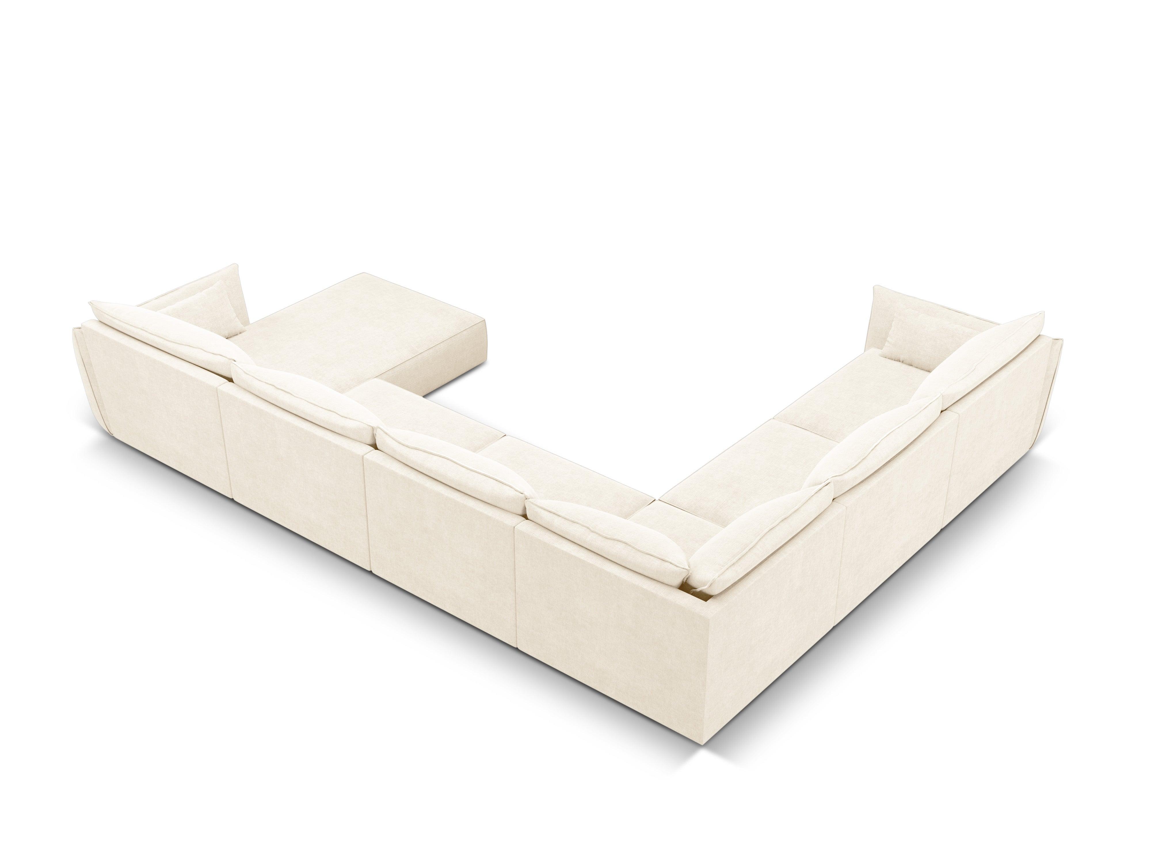 Narożnik panoramiczny w tkaninie szenilowej lewostronny VANDA jasnobeżowy Mazzini Sofas Eye on Design