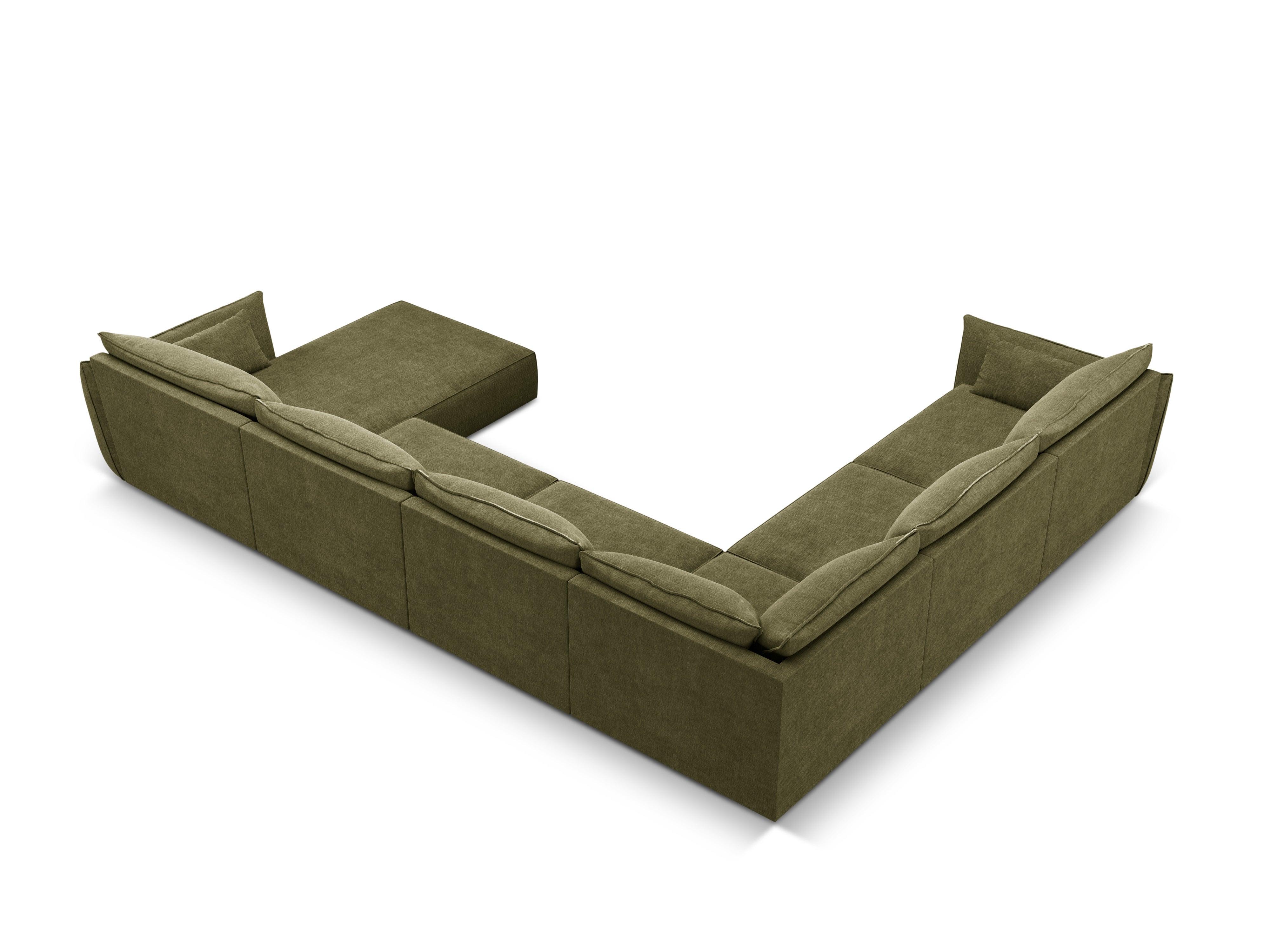 Narożnik panoramiczny w tkaninie szenilowej lewostronny VANDA zielony Mazzini Sofas Eye on Design