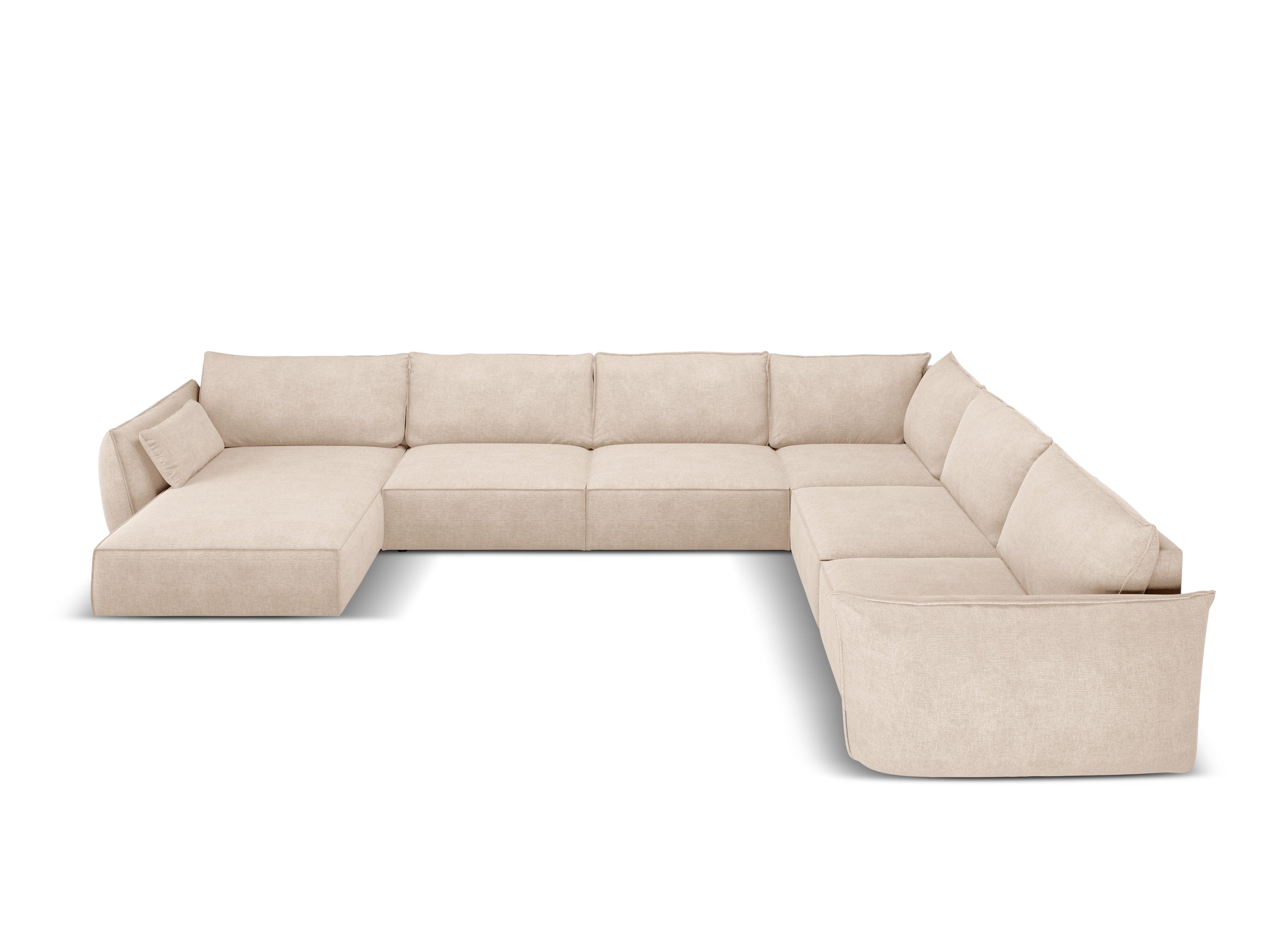 Narożnik panoramiczny w tkaninie szenilowej prawostronny VANDA beżowy Mazzini Sofas Eye on Design
