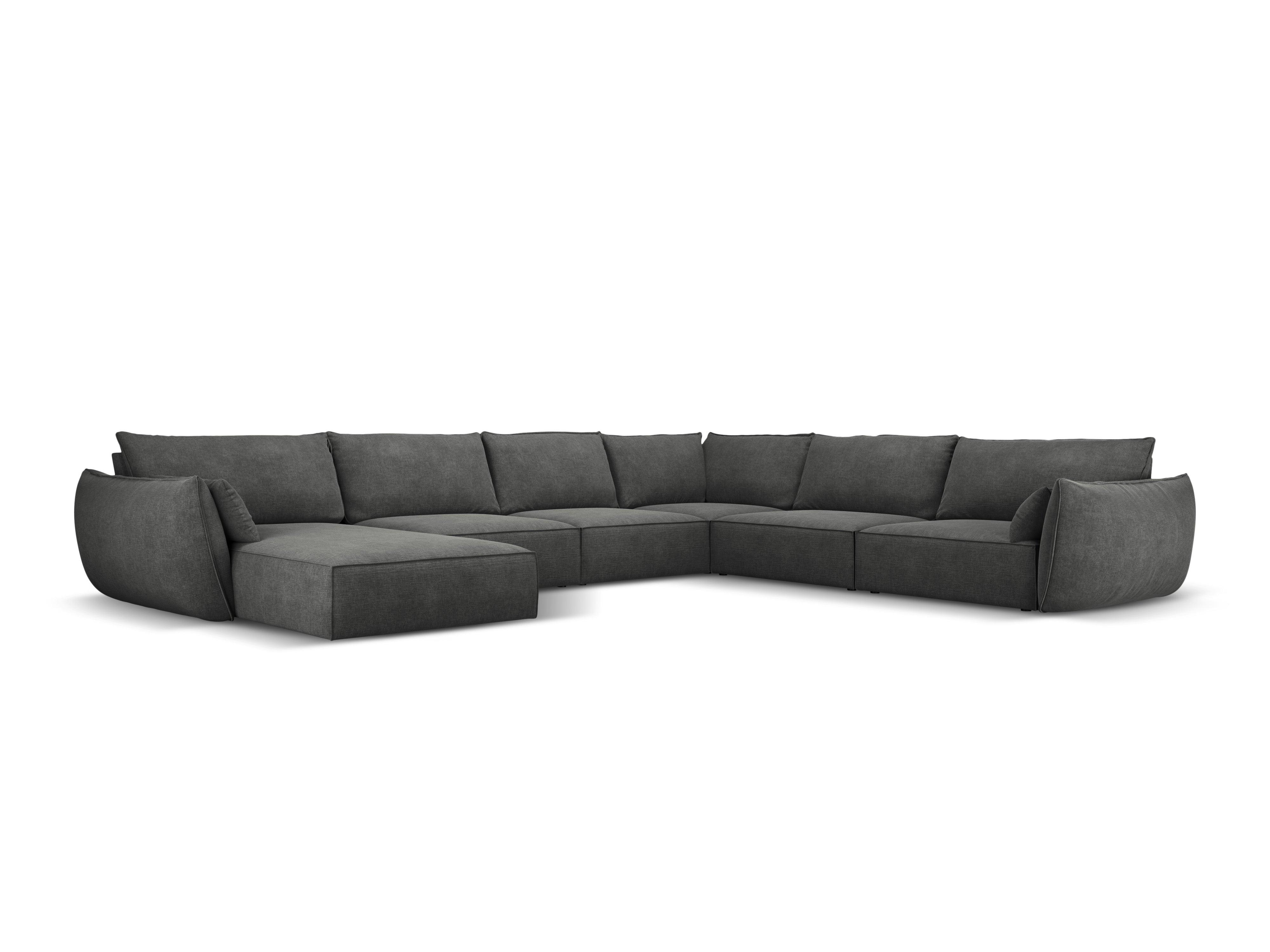 Narożnik panoramiczny w tkaninie szenilowej prawostronny VANDA ciemnoszary Mazzini Sofas Eye on Design