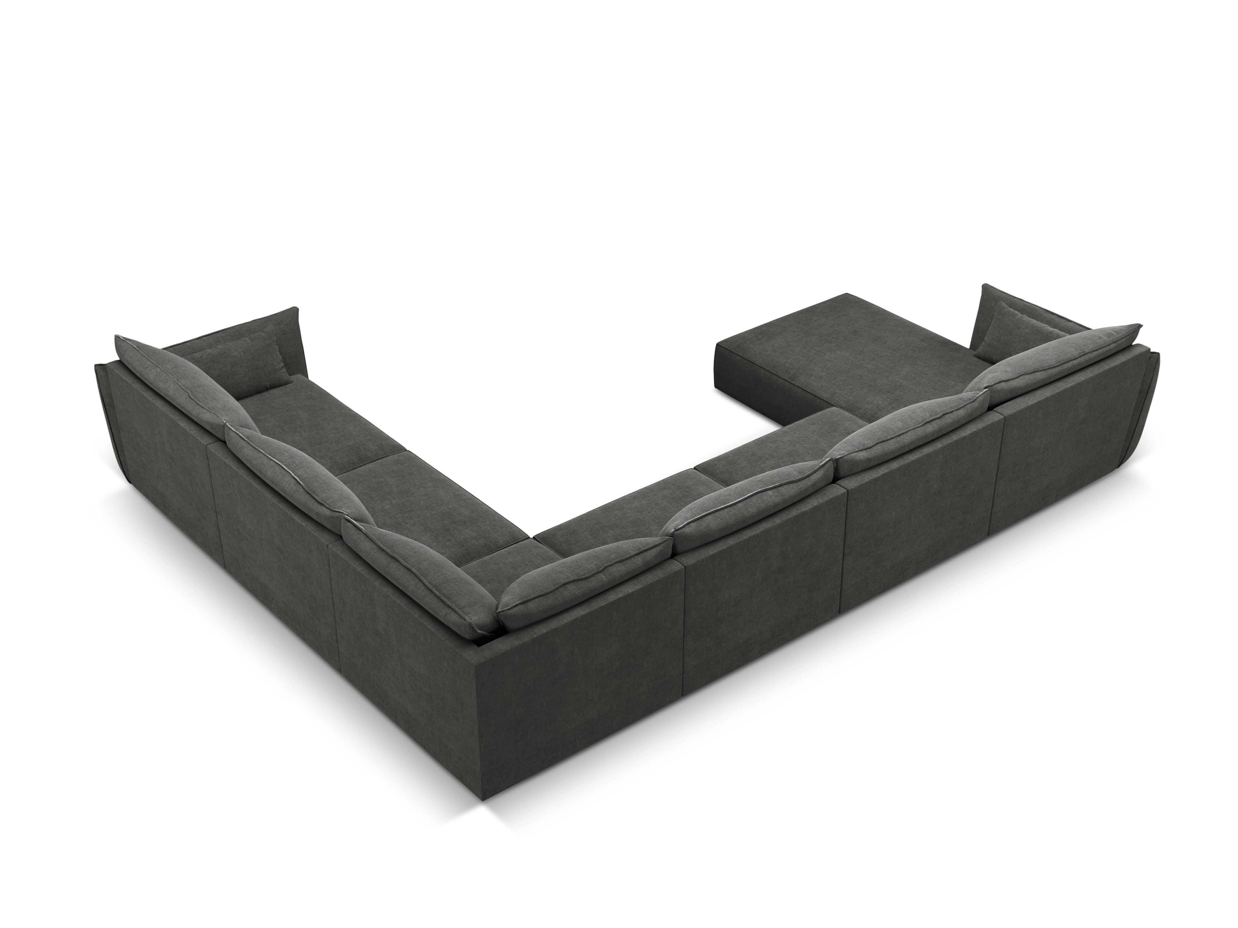Narożnik panoramiczny w tkaninie szenilowej prawostronny VANDA ciemnoszary Mazzini Sofas Eye on Design