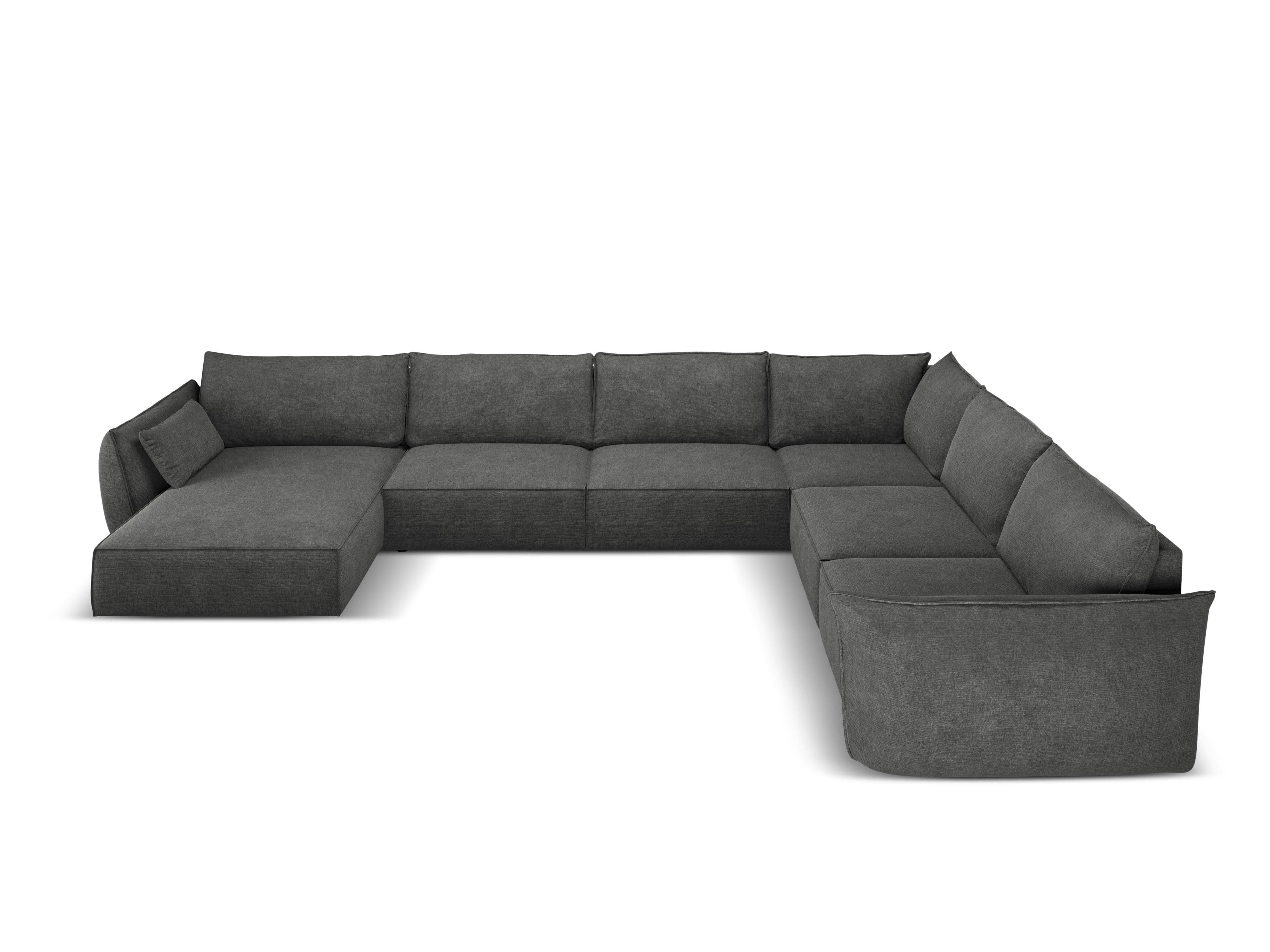 Narożnik panoramiczny w tkaninie szenilowej prawostronny VANDA ciemnoszary Mazzini Sofas Eye on Design