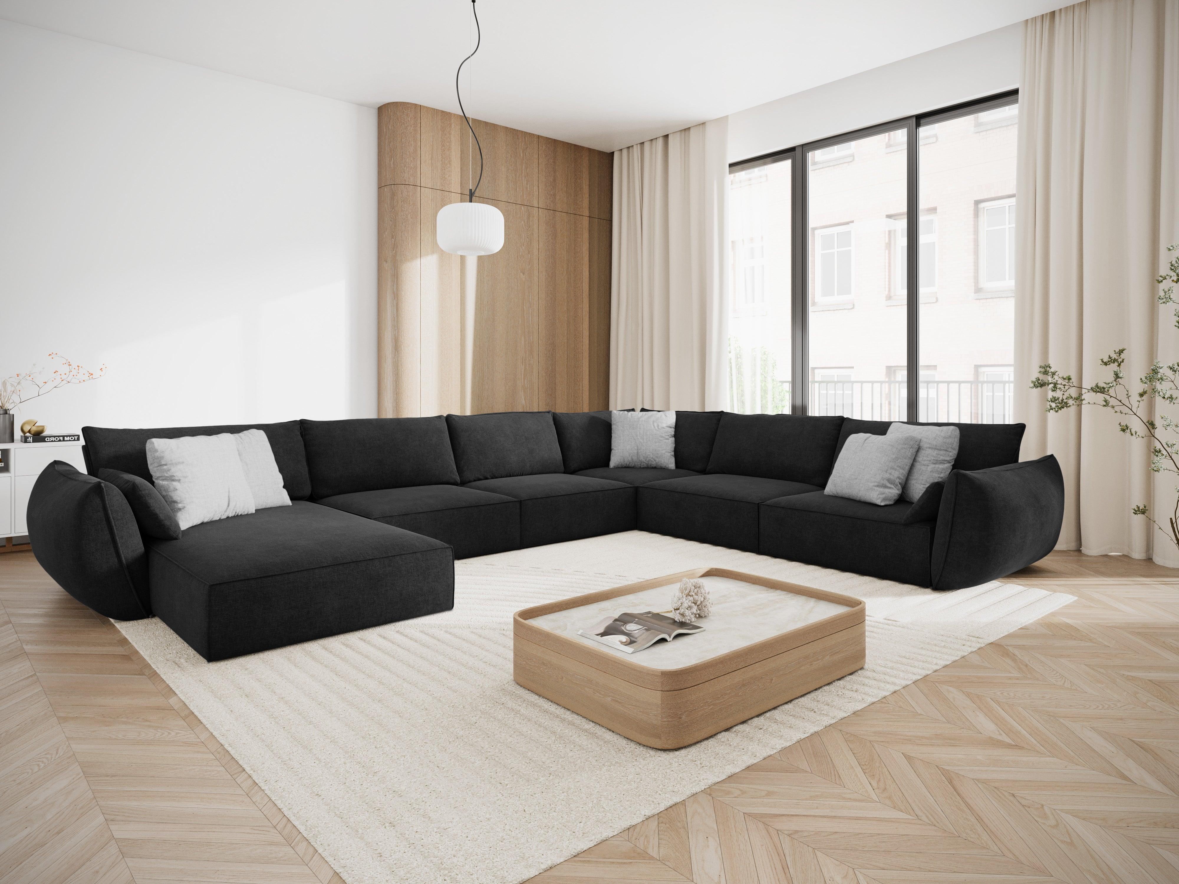 Narożnik panoramiczny w tkaninie szenilowej prawostronny VANDA czarny Mazzini Sofas Eye on Design