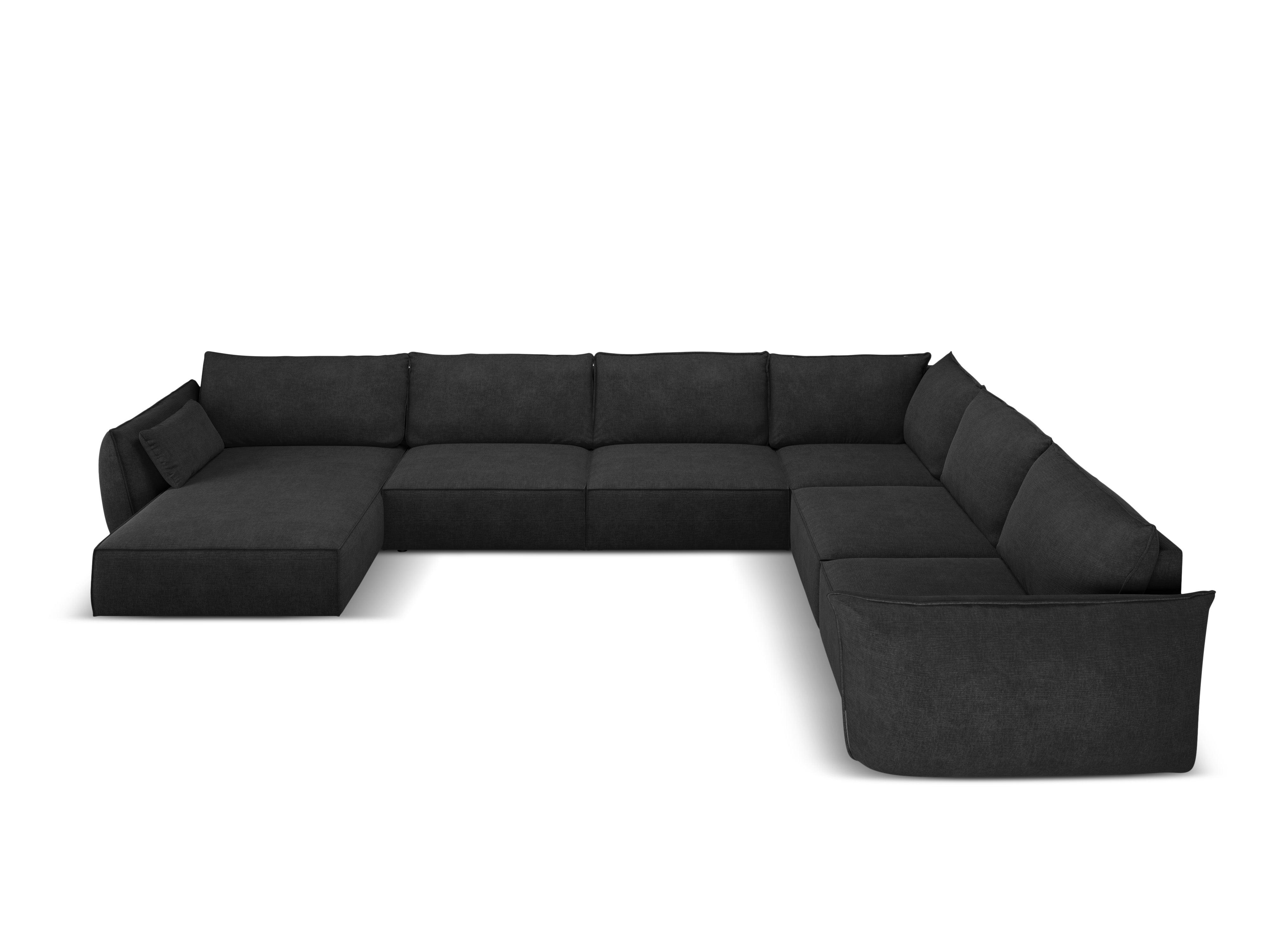 Narożnik panoramiczny w tkaninie szenilowej prawostronny VANDA czarny Mazzini Sofas Eye on Design