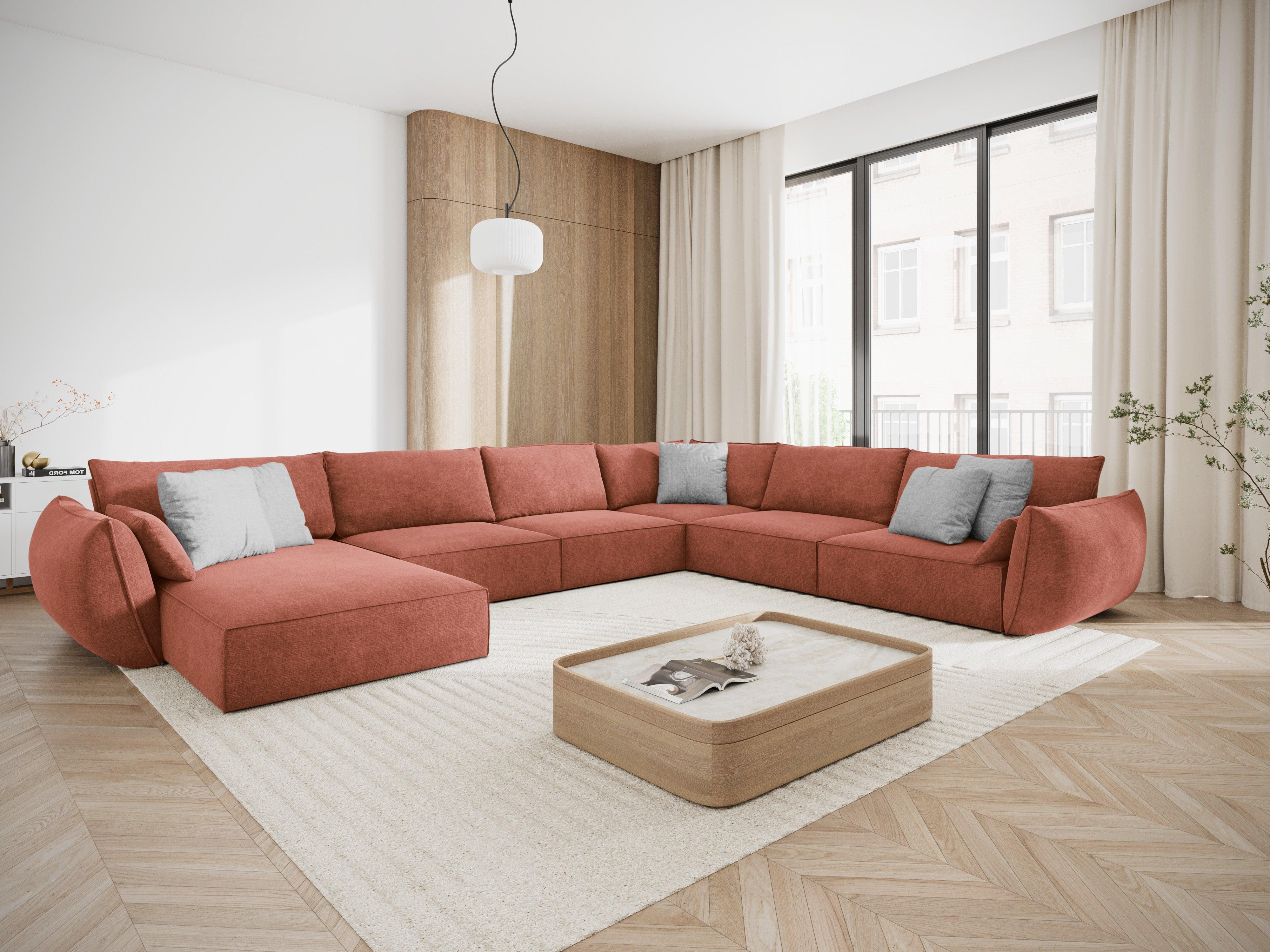 Narożnik panoramiczny w tkaninie szenilowej prawostronny VANDA terracotta Mazzini Sofas Eye on Design