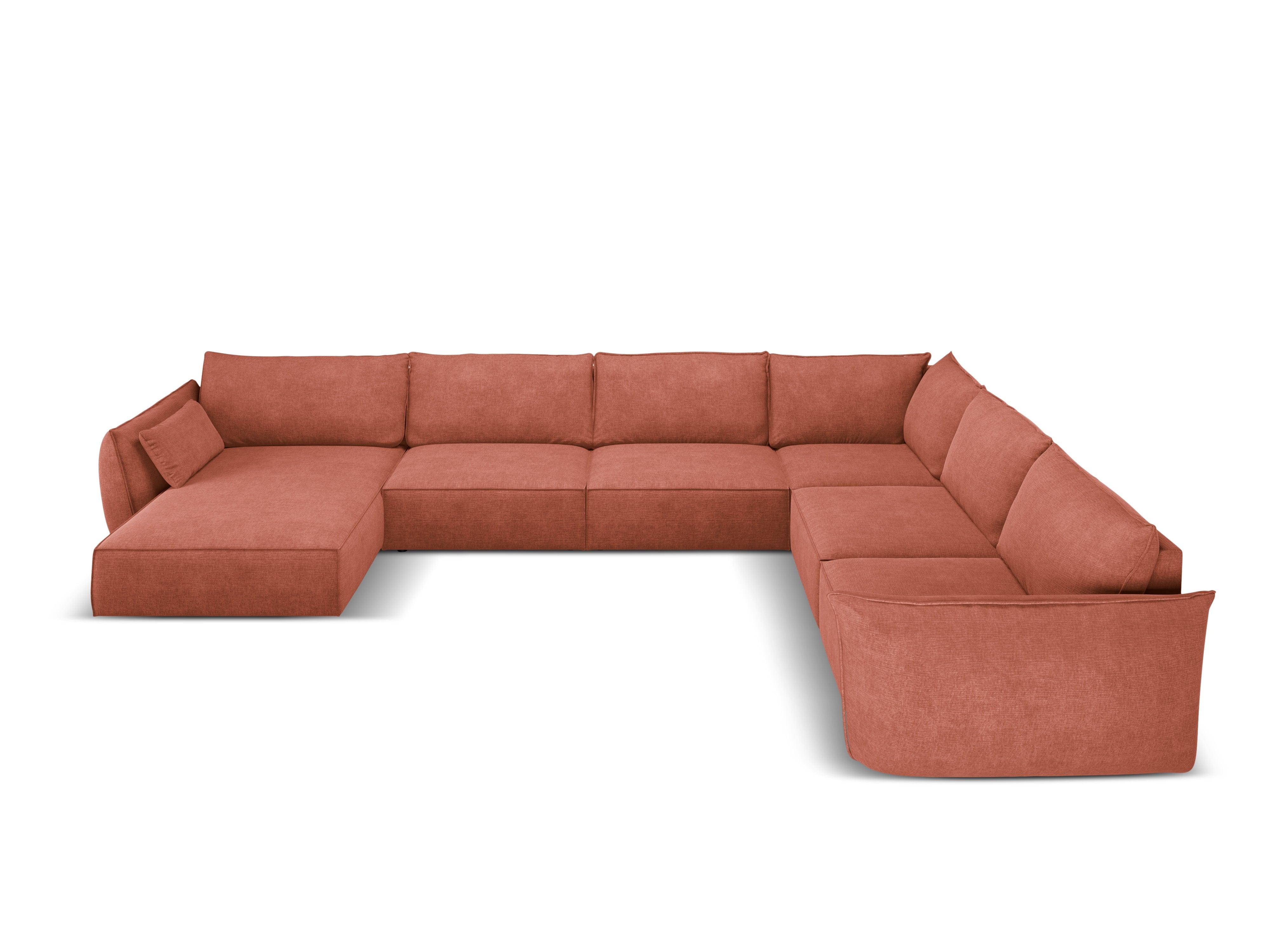 Narożnik panoramiczny w tkaninie szenilowej prawostronny VANDA terracotta Mazzini Sofas Eye on Design