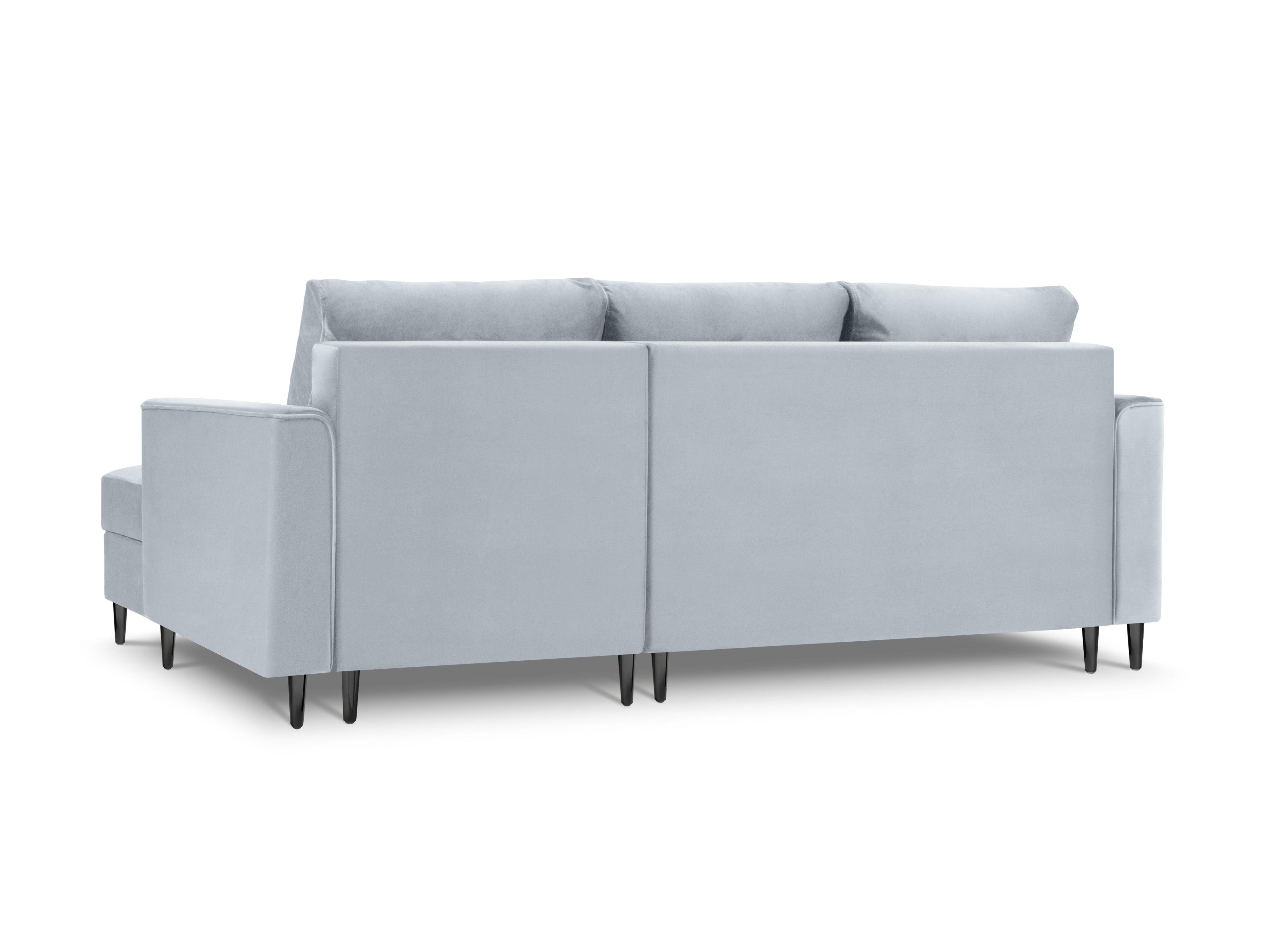 Narożnik prawostronny aksamitny z funkcją spania CARTADERA błękitny z czarną podstawą Mazzini Sofas Eye on Design