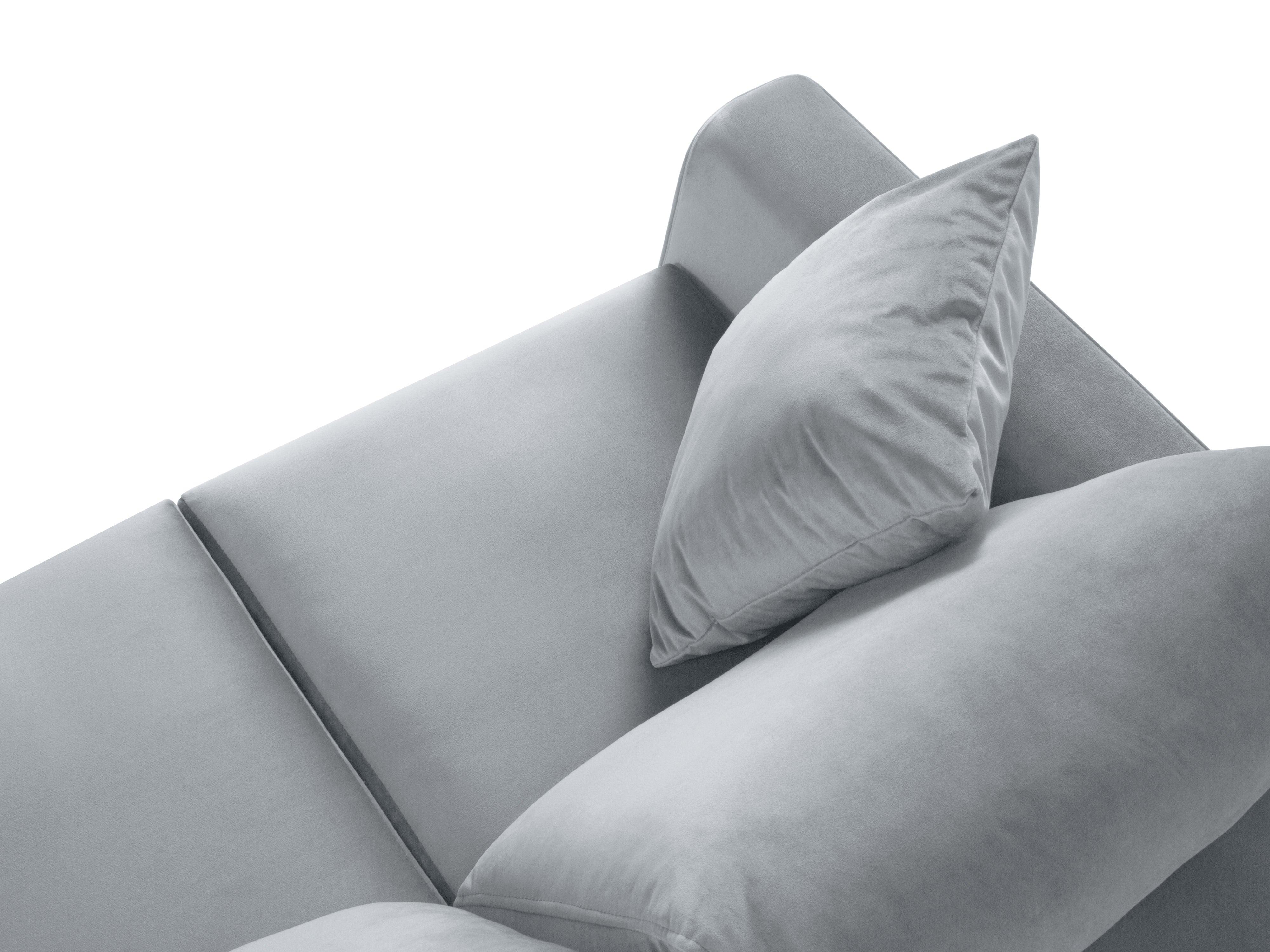 Narożnik prawostronny aksamitny z funkcją spania CARTADERA błękitny ze złotą podstawą Mazzini Sofas Eye on Design