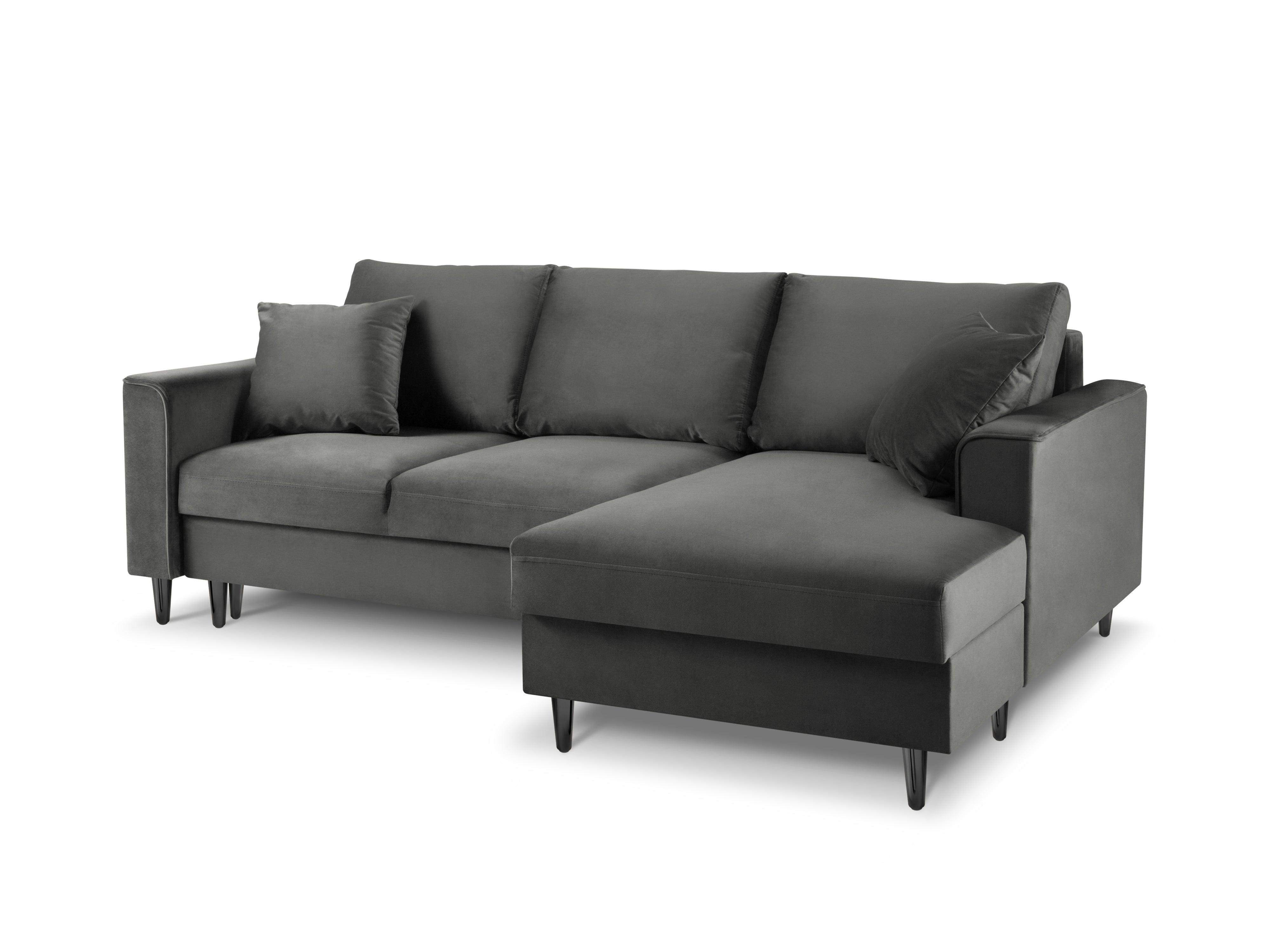 Narożnik prawostronny aksamitny z funkcją spania CARTADERA ciemnoszary z czarną podstawą Mazzini Sofas Eye on Design