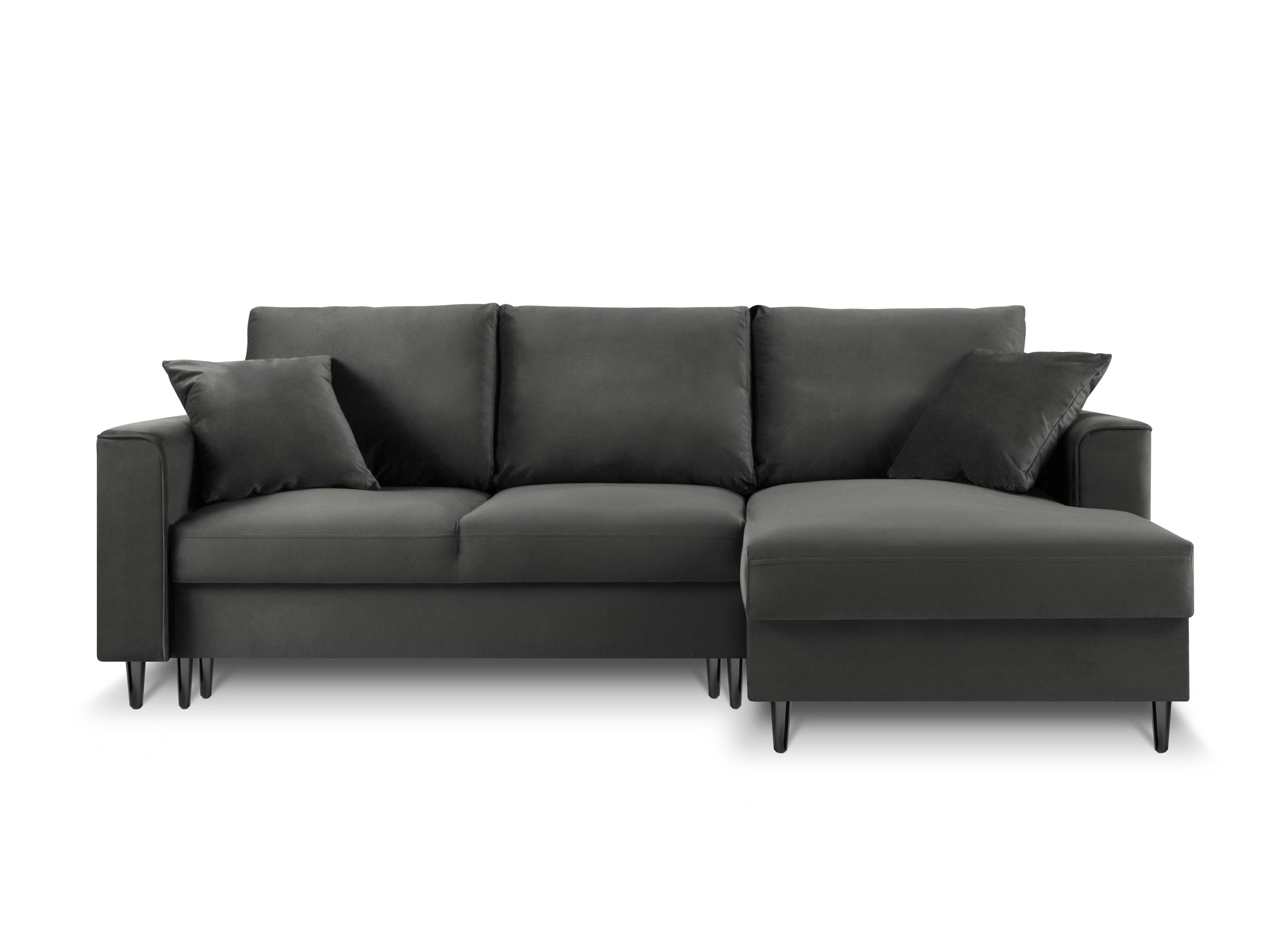 Narożnik prawostronny aksamitny z funkcją spania CARTADERA ciemnoszary z czarną podstawą Mazzini Sofas Eye on Design