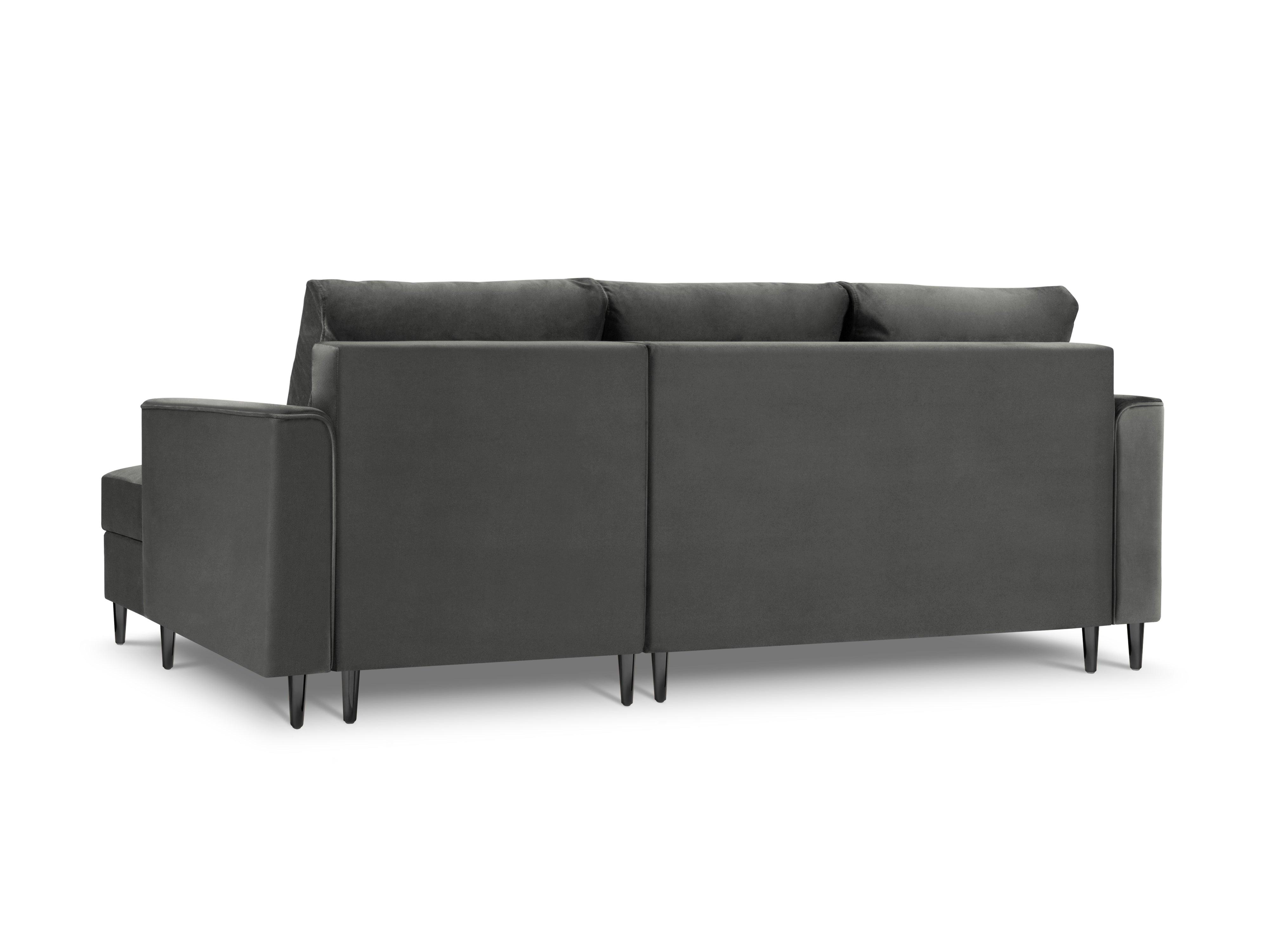 Narożnik prawostronny aksamitny z funkcją spania CARTADERA ciemnoszary z czarną podstawą Mazzini Sofas Eye on Design