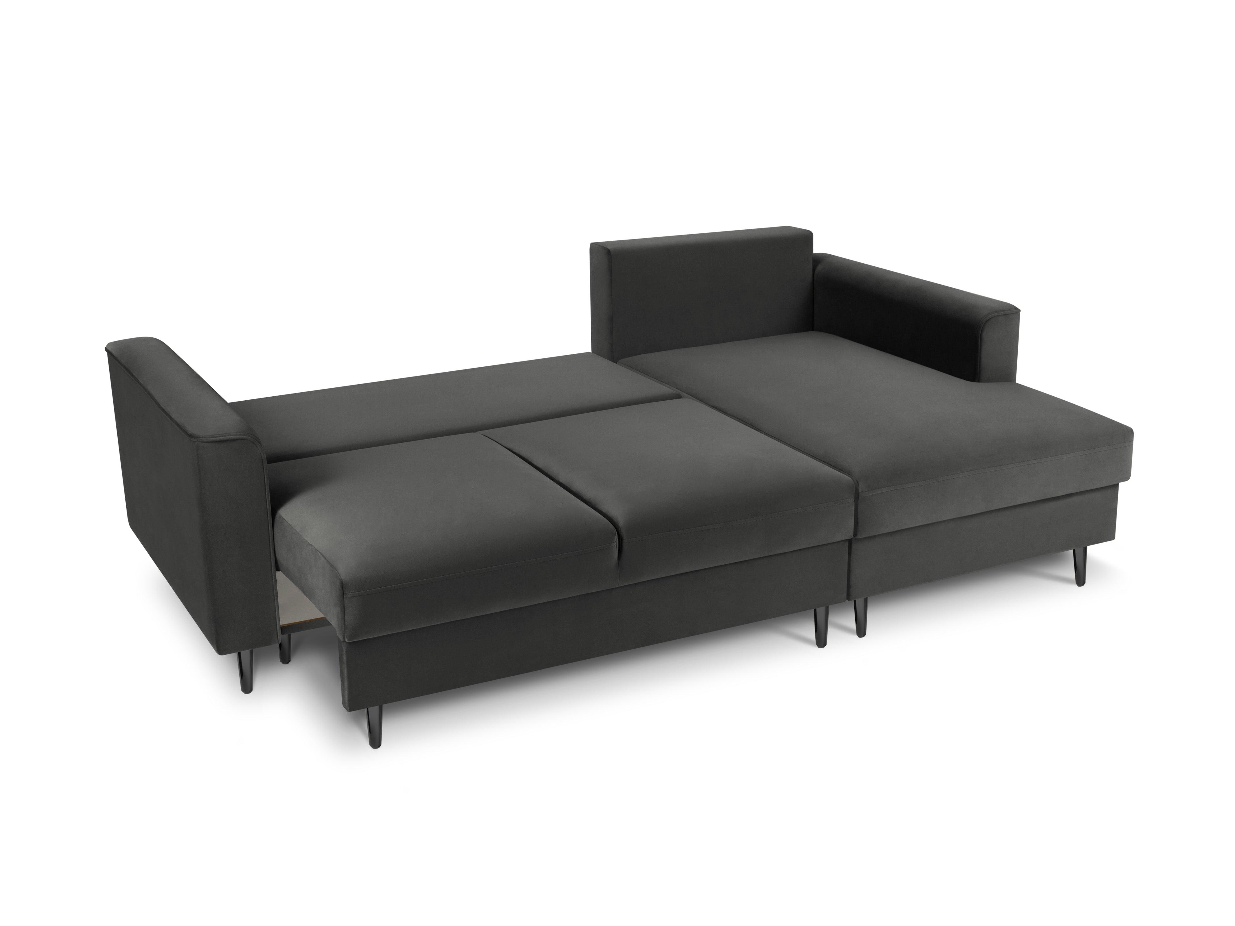 Narożnik prawostronny aksamitny z funkcją spania CARTADERA ciemnoszary z czarną podstawą Mazzini Sofas Eye on Design