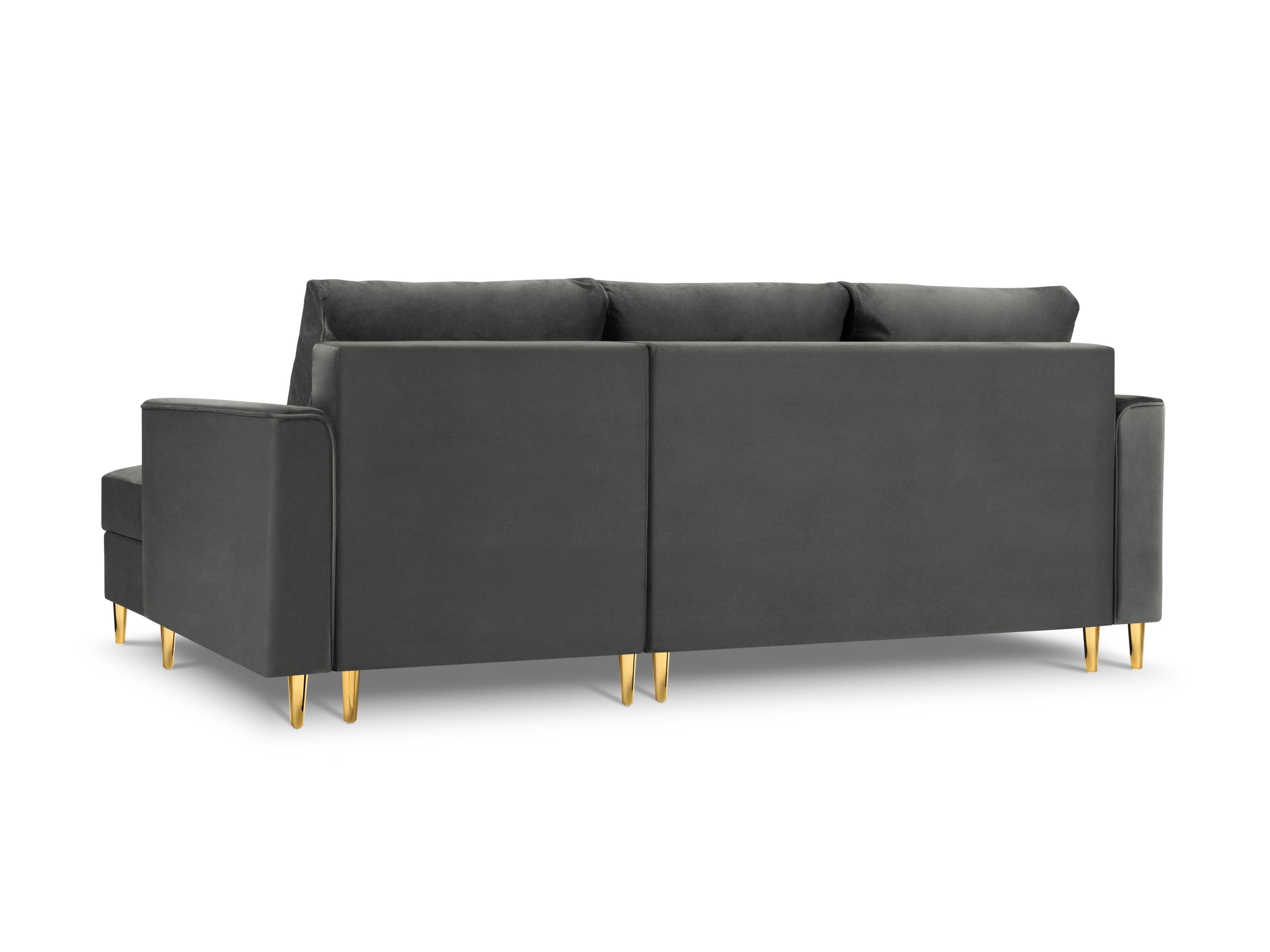 Narożnik prawostronny aksamitny z funkcją spania CARTADERA ciemnoszary ze złotą podstawą Mazzini Sofas Eye on Design