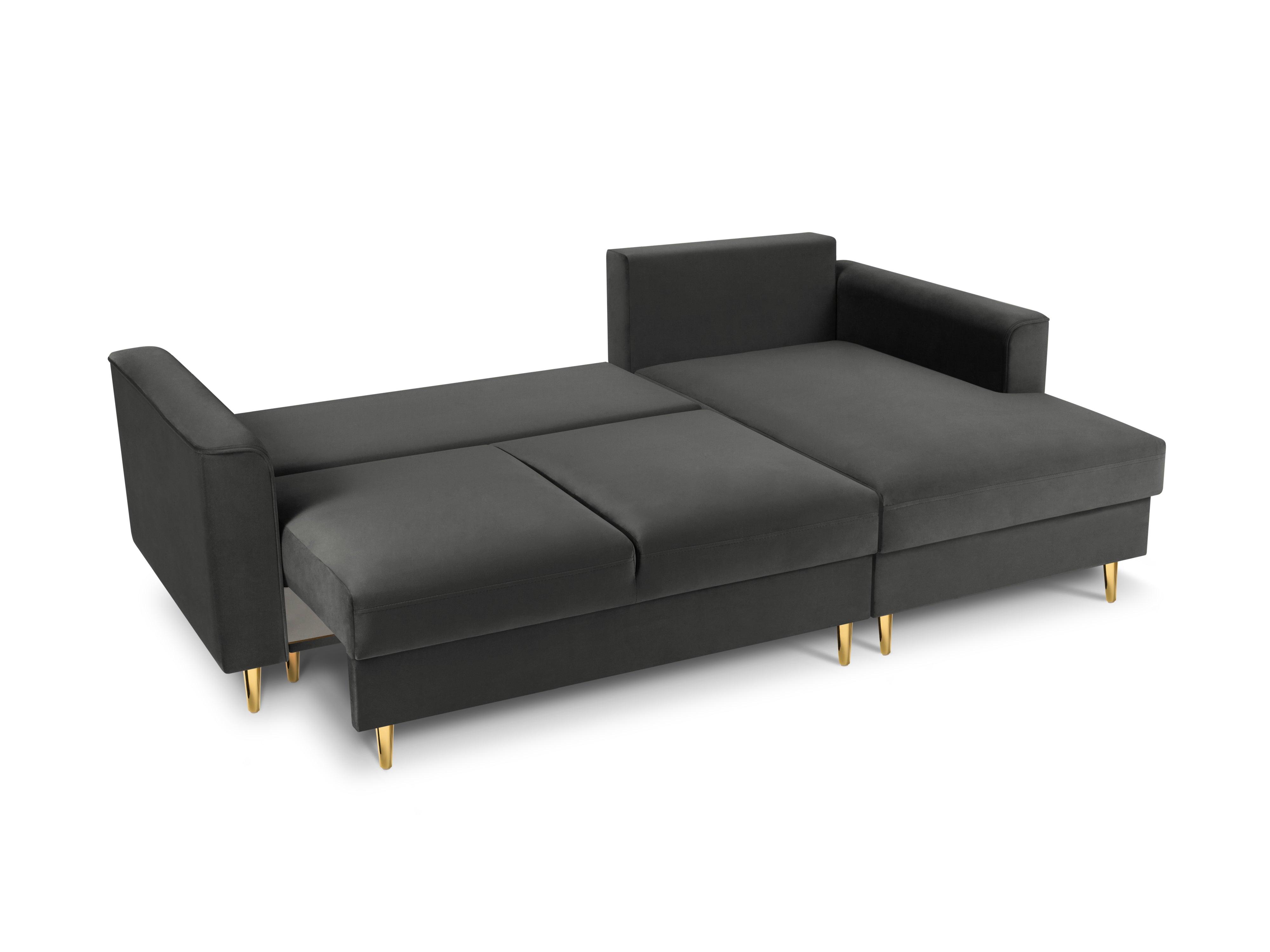Narożnik prawostronny aksamitny z funkcją spania CARTADERA ciemnoszary ze złotą podstawą Mazzini Sofas Eye on Design