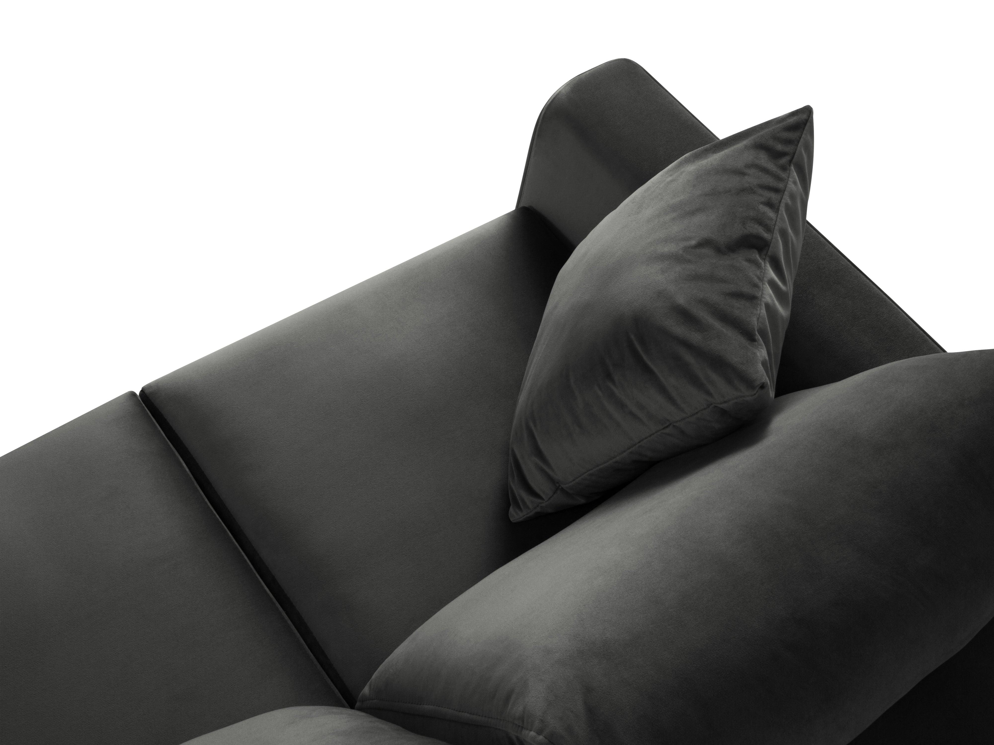 Narożnik prawostronny aksamitny z funkcją spania CARTADERA ciemnoszary ze złotą podstawą Mazzini Sofas Eye on Design