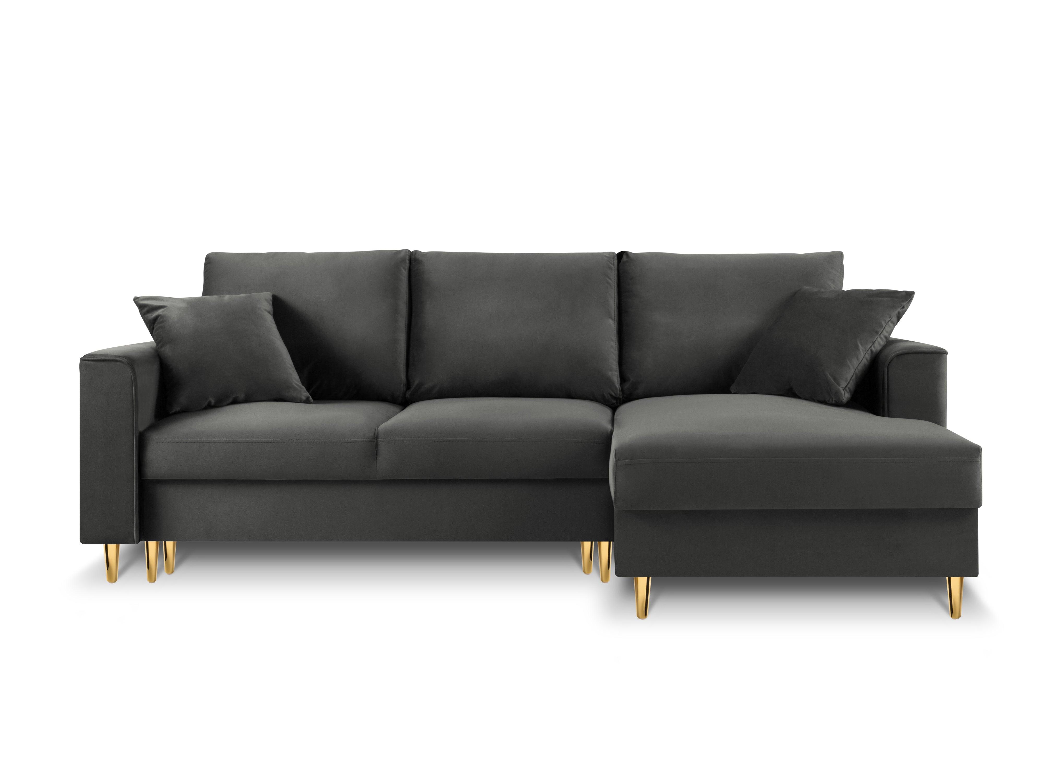 Narożnik prawostronny aksamitny z funkcją spania CARTADERA ciemnoszary ze złotą podstawą Mazzini Sofas Eye on Design