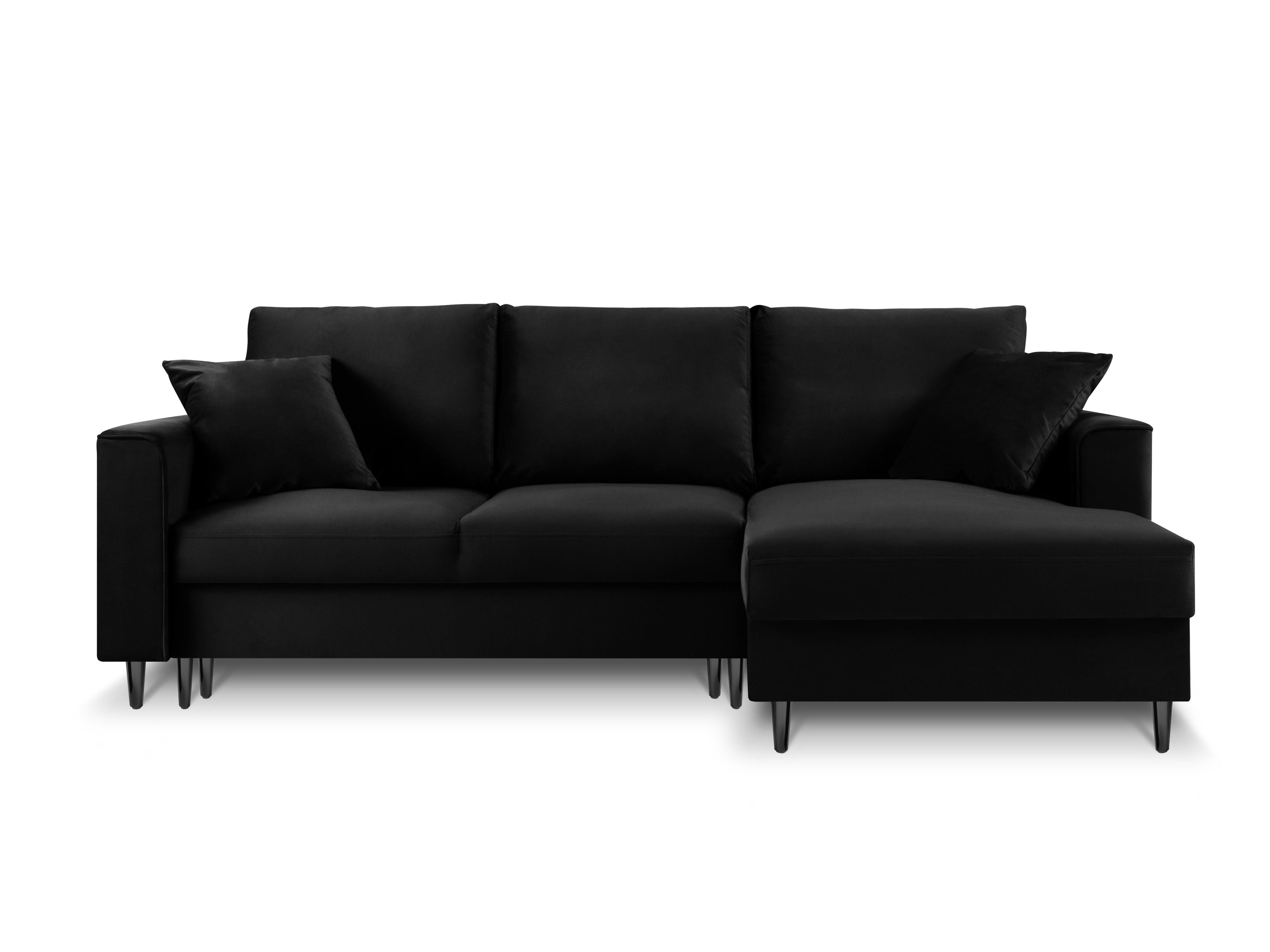 Narożnik prawostronny aksamitny z funkcją spania CARTADERA czarny z czarną podstawą Mazzini Sofas Eye on Design