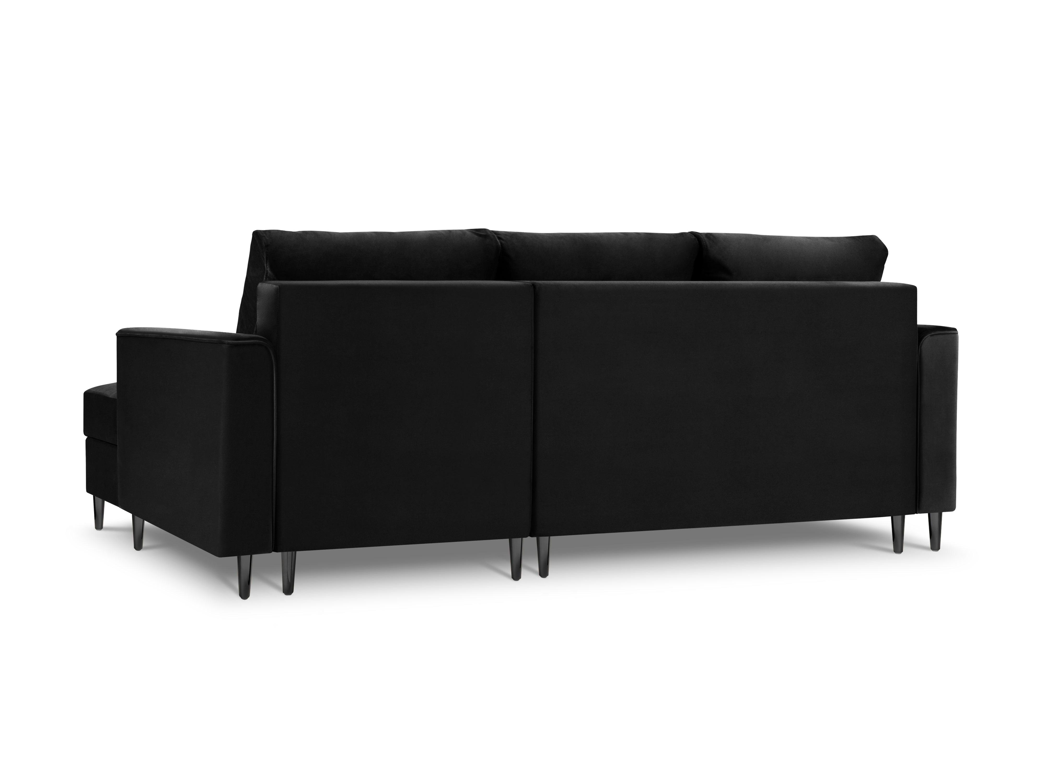 Narożnik prawostronny aksamitny z funkcją spania CARTADERA czarny z czarną podstawą Mazzini Sofas Eye on Design