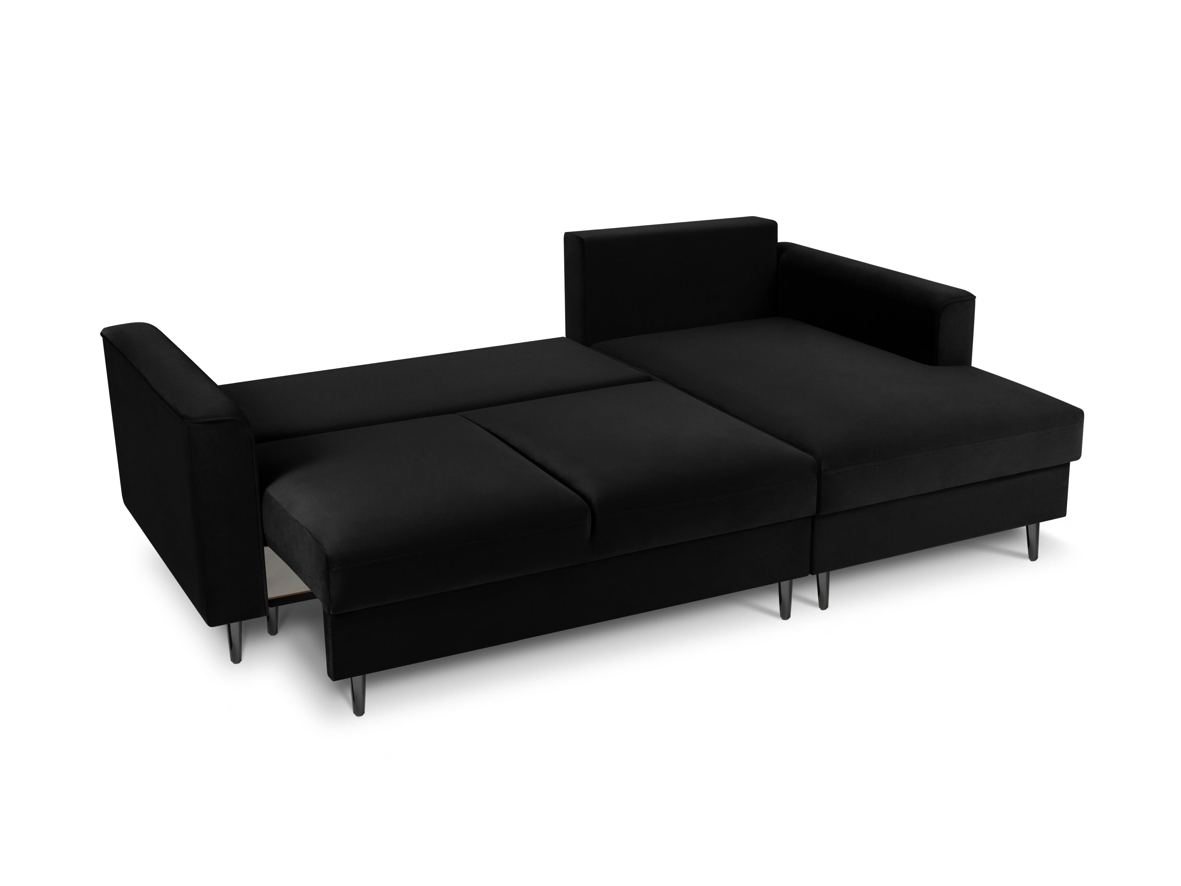 Narożnik prawostronny aksamitny z funkcją spania CARTADERA czarny z czarną podstawą Mazzini Sofas Eye on Design