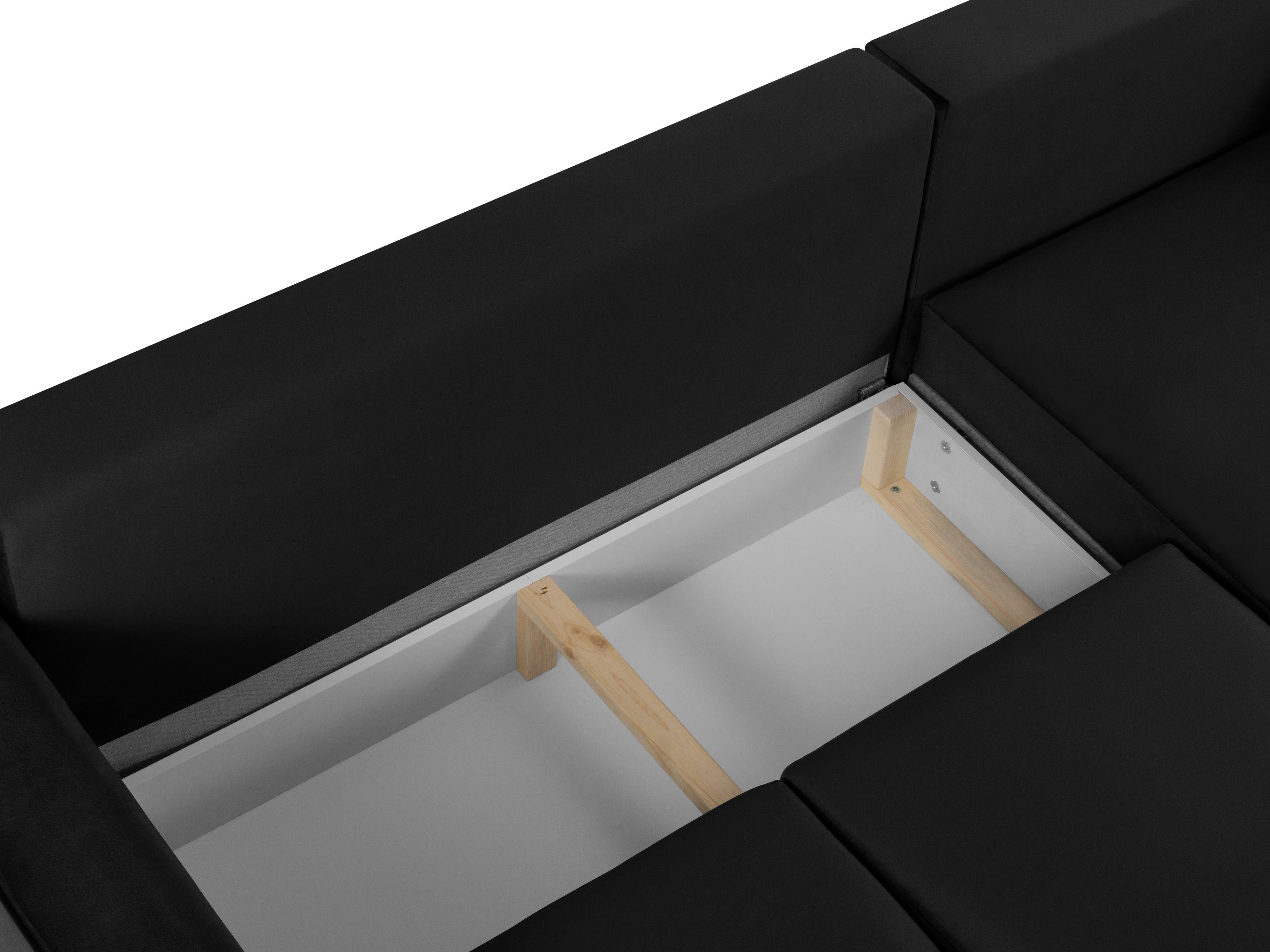 Narożnik prawostronny aksamitny z funkcją spania CARTADERA czarny z czarną podstawą Mazzini Sofas Eye on Design