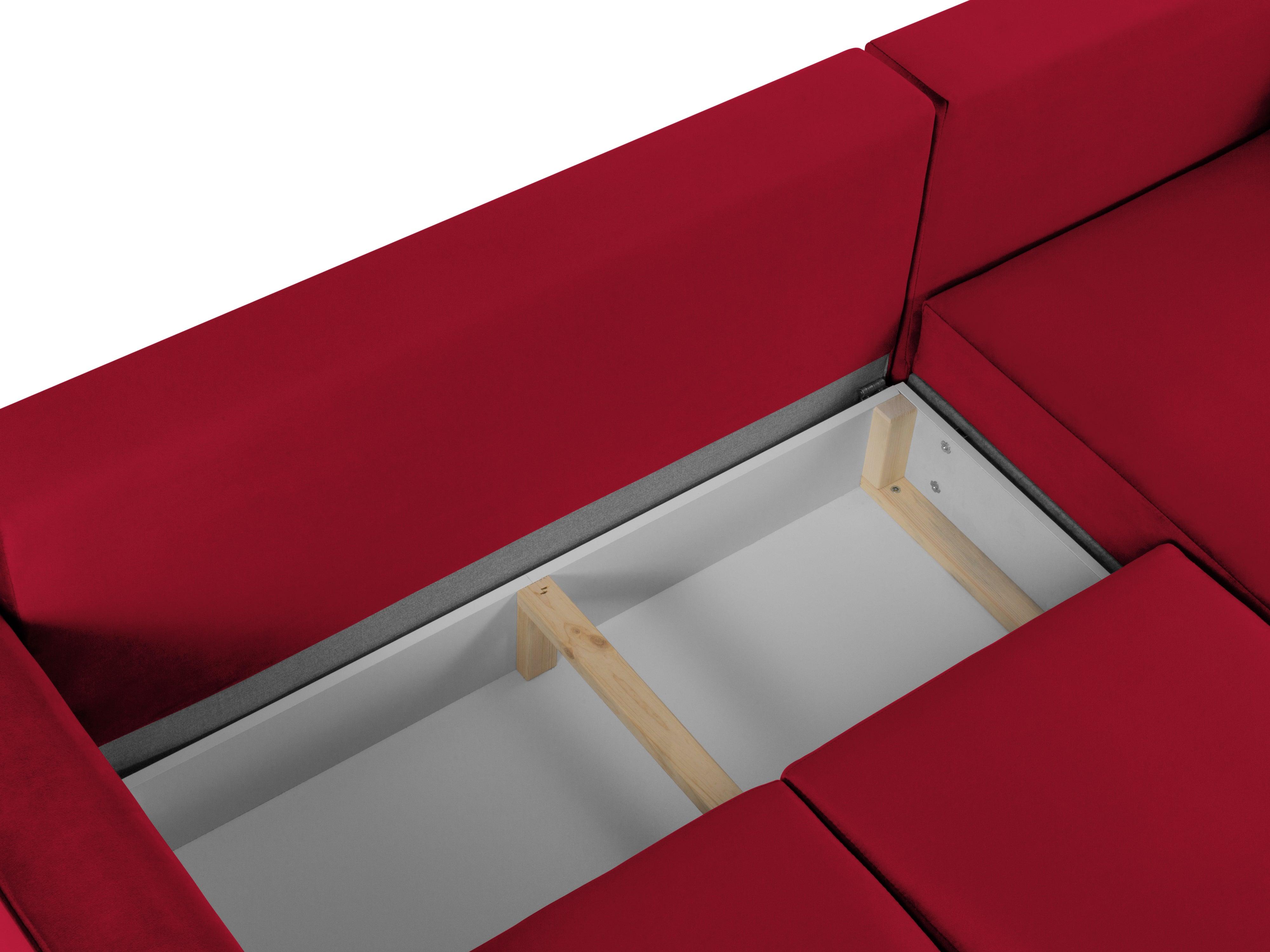 Narożnik prawostronny aksamitny z funkcją spania CARTADERA czerwony z czarną podstawą Mazzini Sofas Eye on Design
