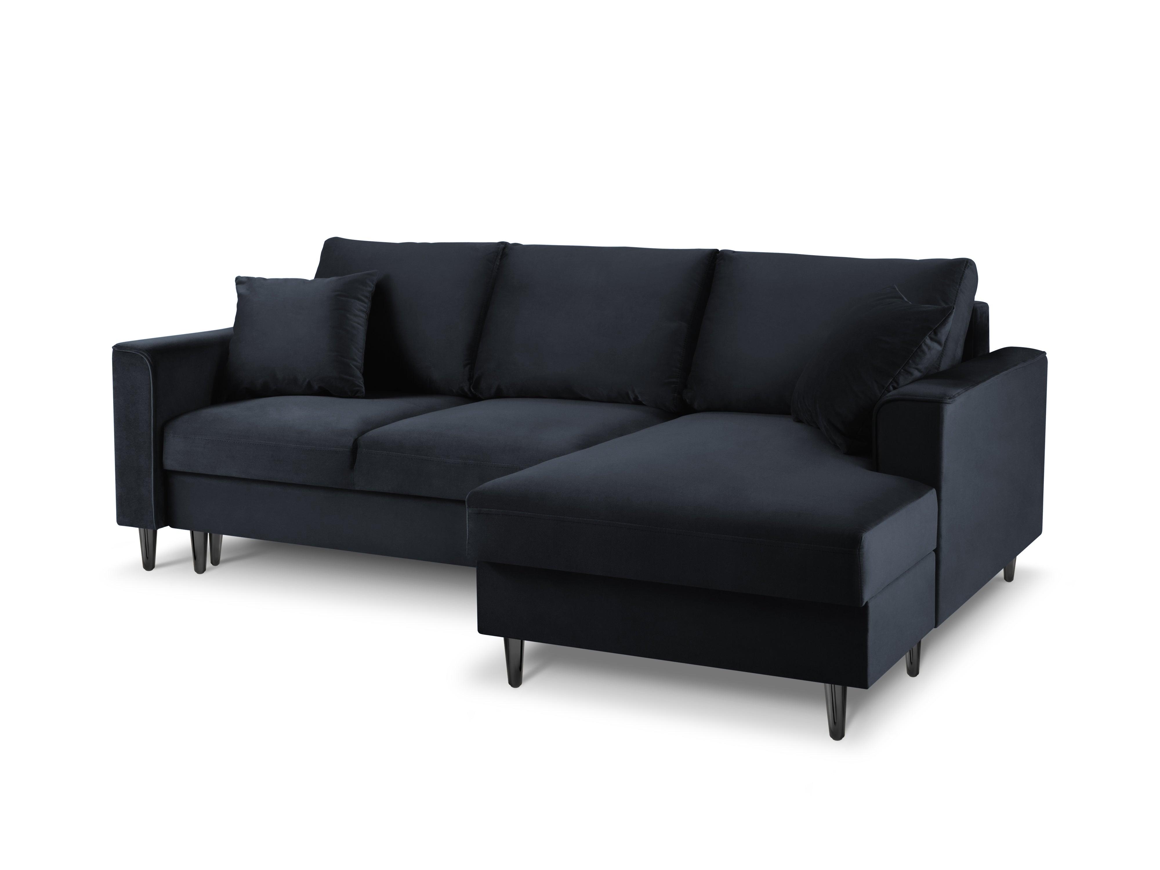 Narożnik prawostronny aksamitny z funkcją spania CARTADERA granatowy z czarną podstawą Mazzini Sofas Eye on Design
