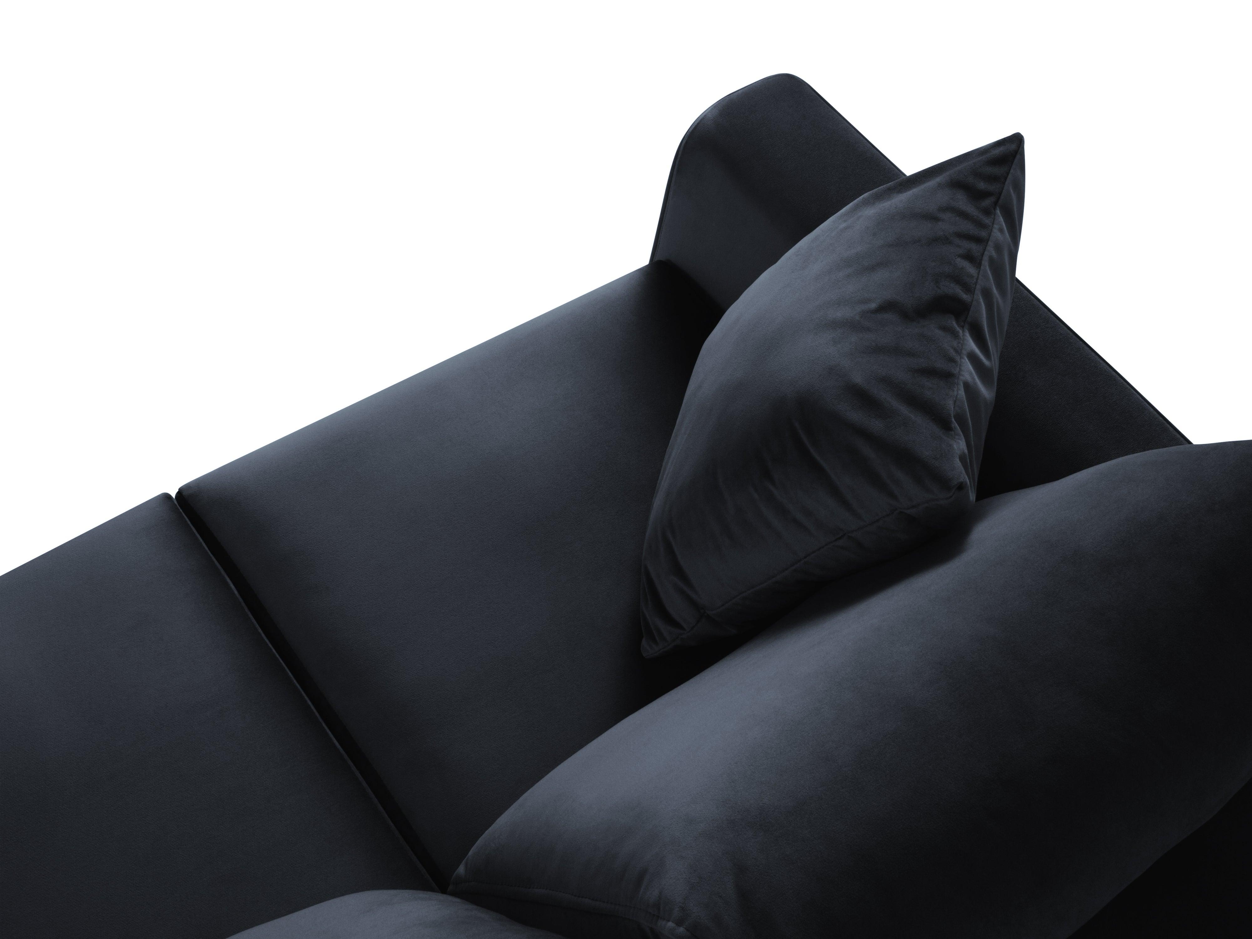 Narożnik prawostronny aksamitny z funkcją spania CARTADERA granatowy z czarną podstawą Mazzini Sofas Eye on Design