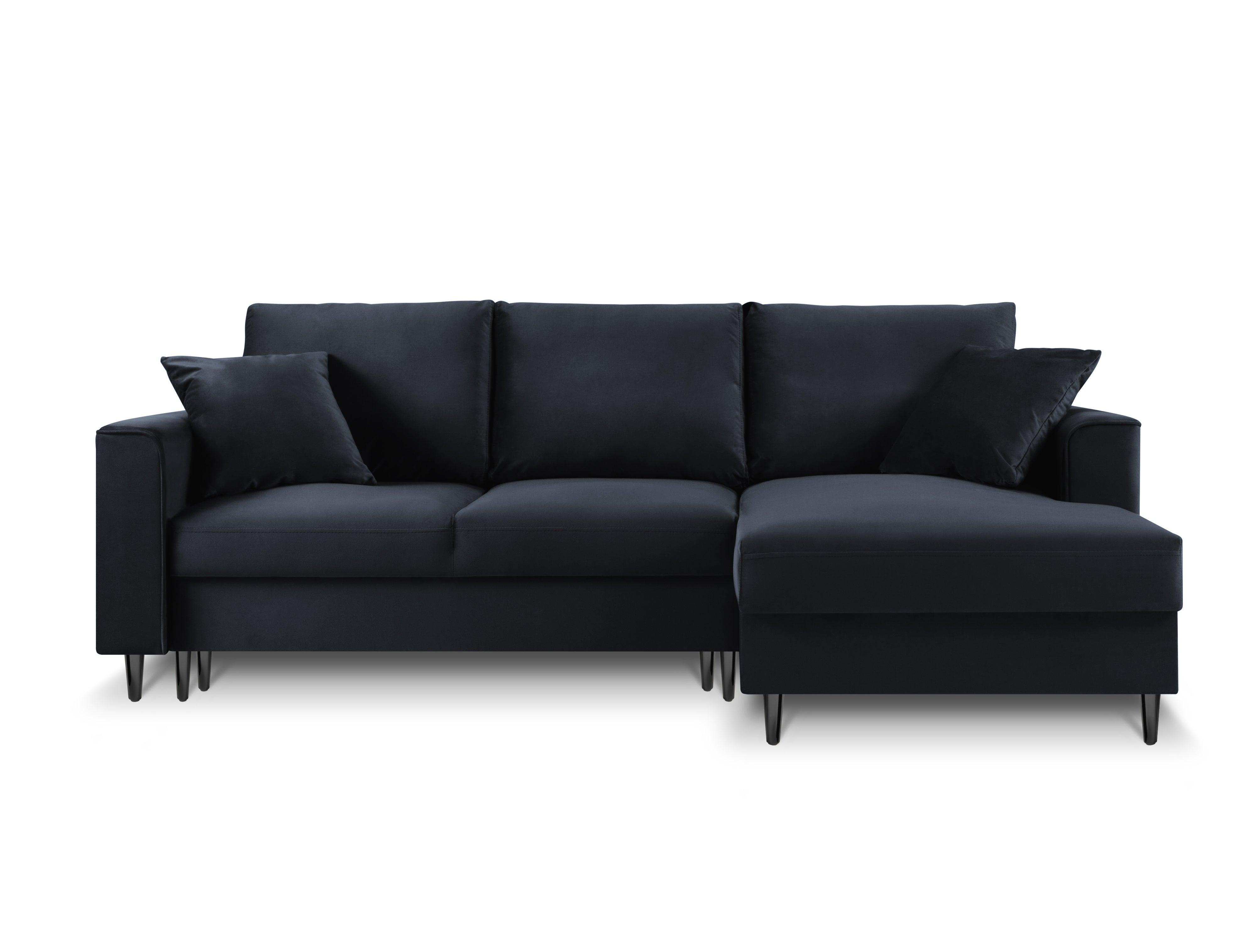 Narożnik prawostronny aksamitny z funkcją spania CARTADERA granatowy z czarną podstawą Mazzini Sofas Eye on Design