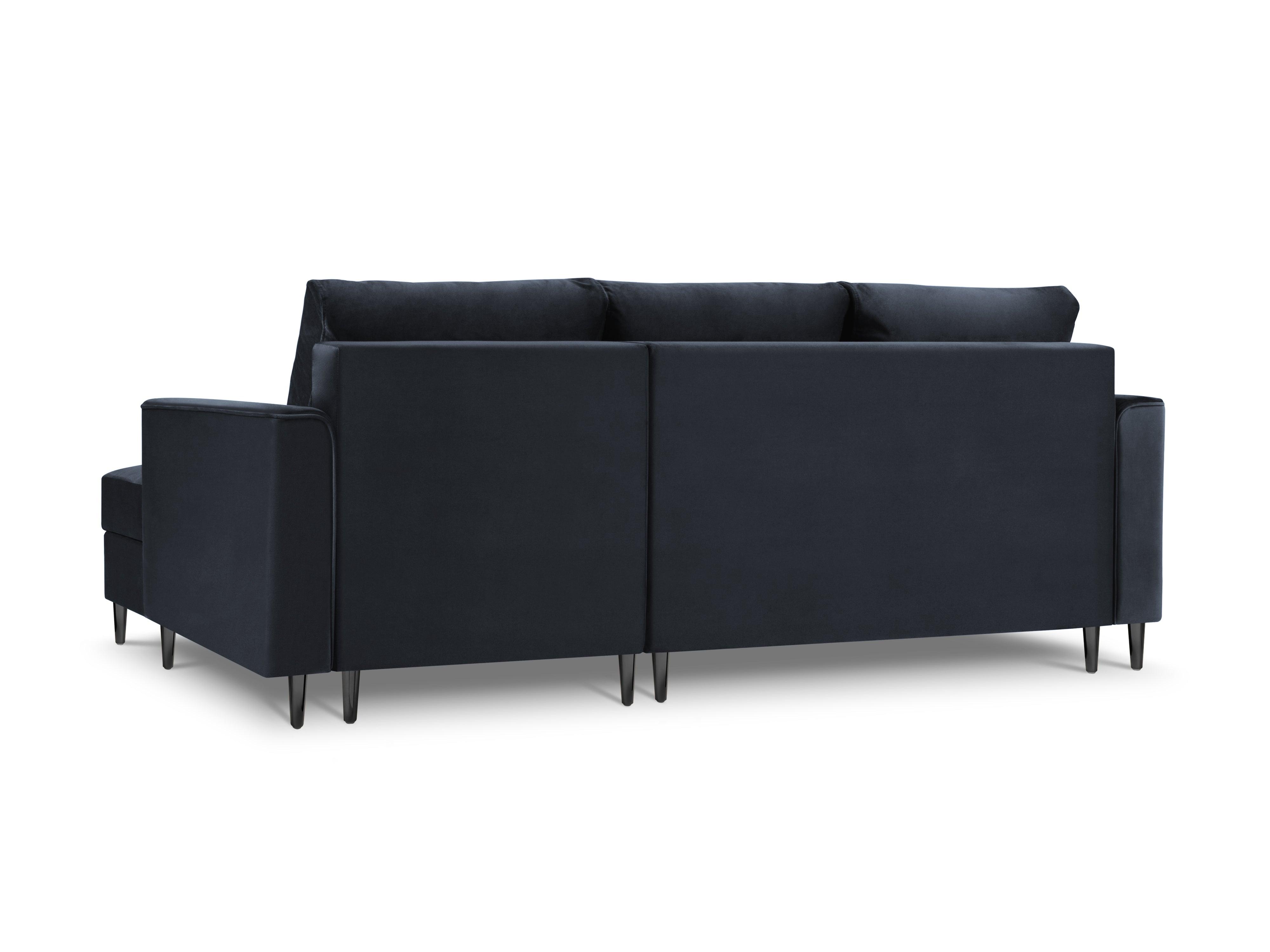 Narożnik prawostronny aksamitny z funkcją spania CARTADERA granatowy z czarną podstawą Mazzini Sofas Eye on Design