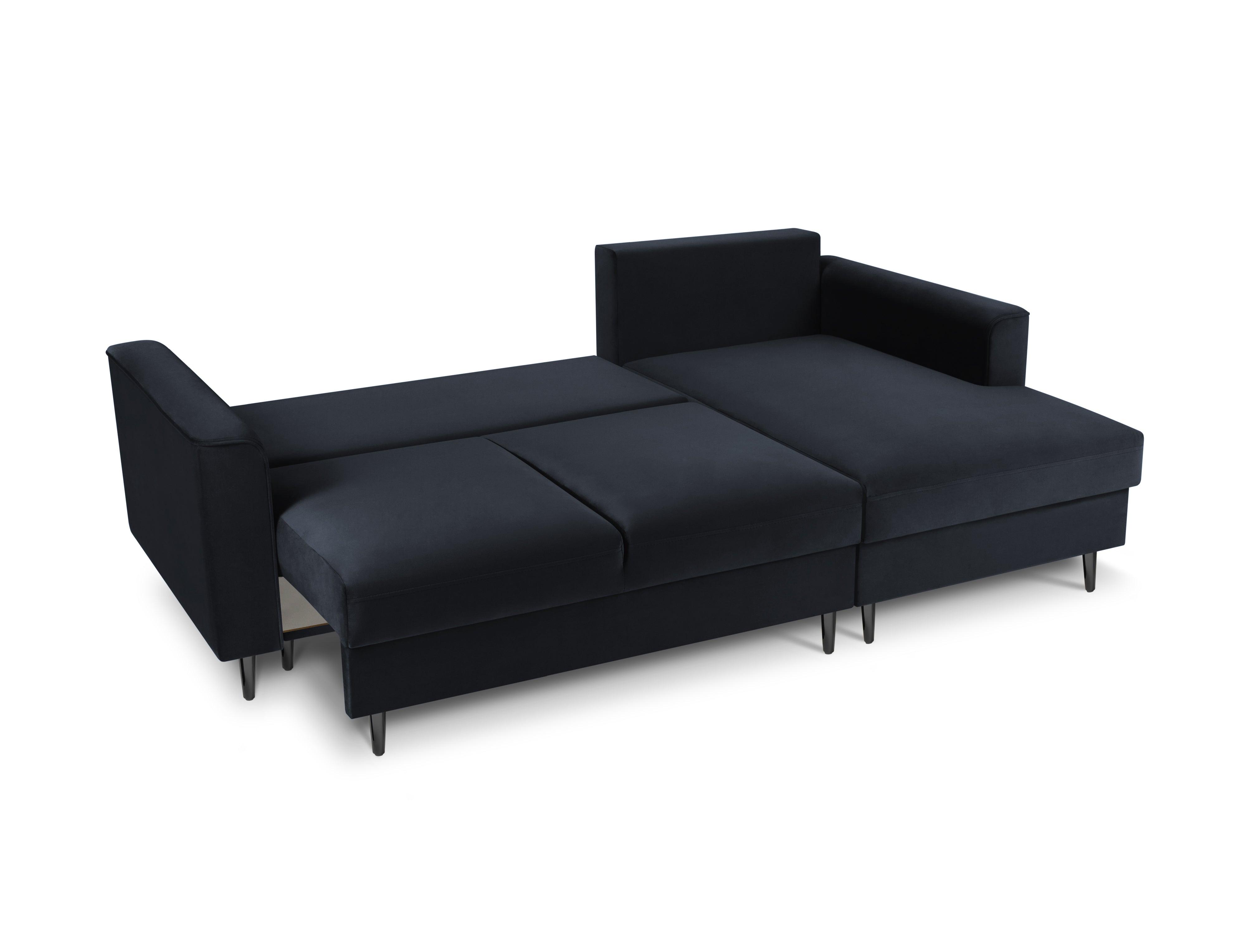 Narożnik prawostronny aksamitny z funkcją spania CARTADERA granatowy z czarną podstawą Mazzini Sofas Eye on Design