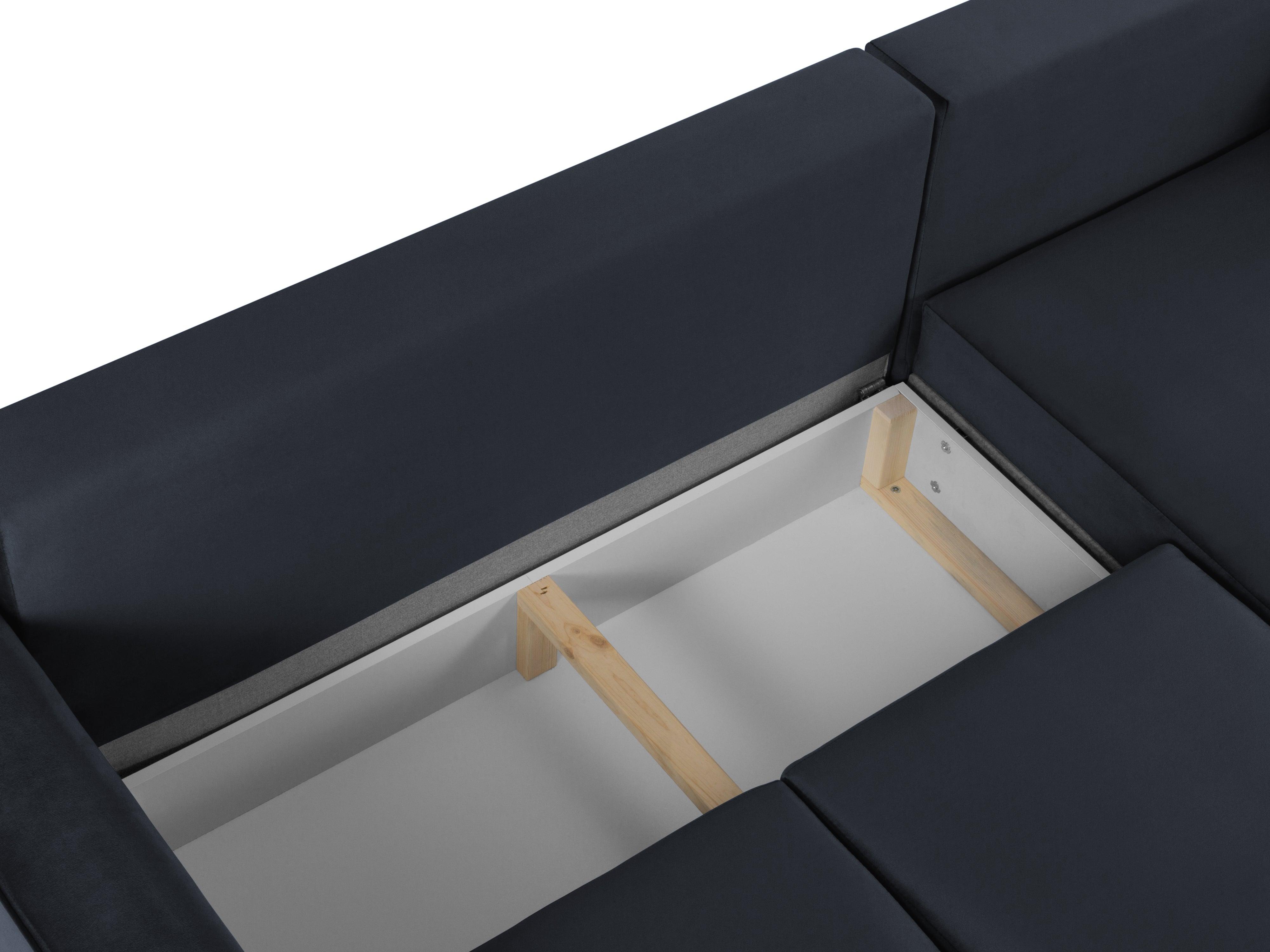 Narożnik prawostronny aksamitny z funkcją spania CARTADERA granatowy z czarną podstawą Mazzini Sofas Eye on Design