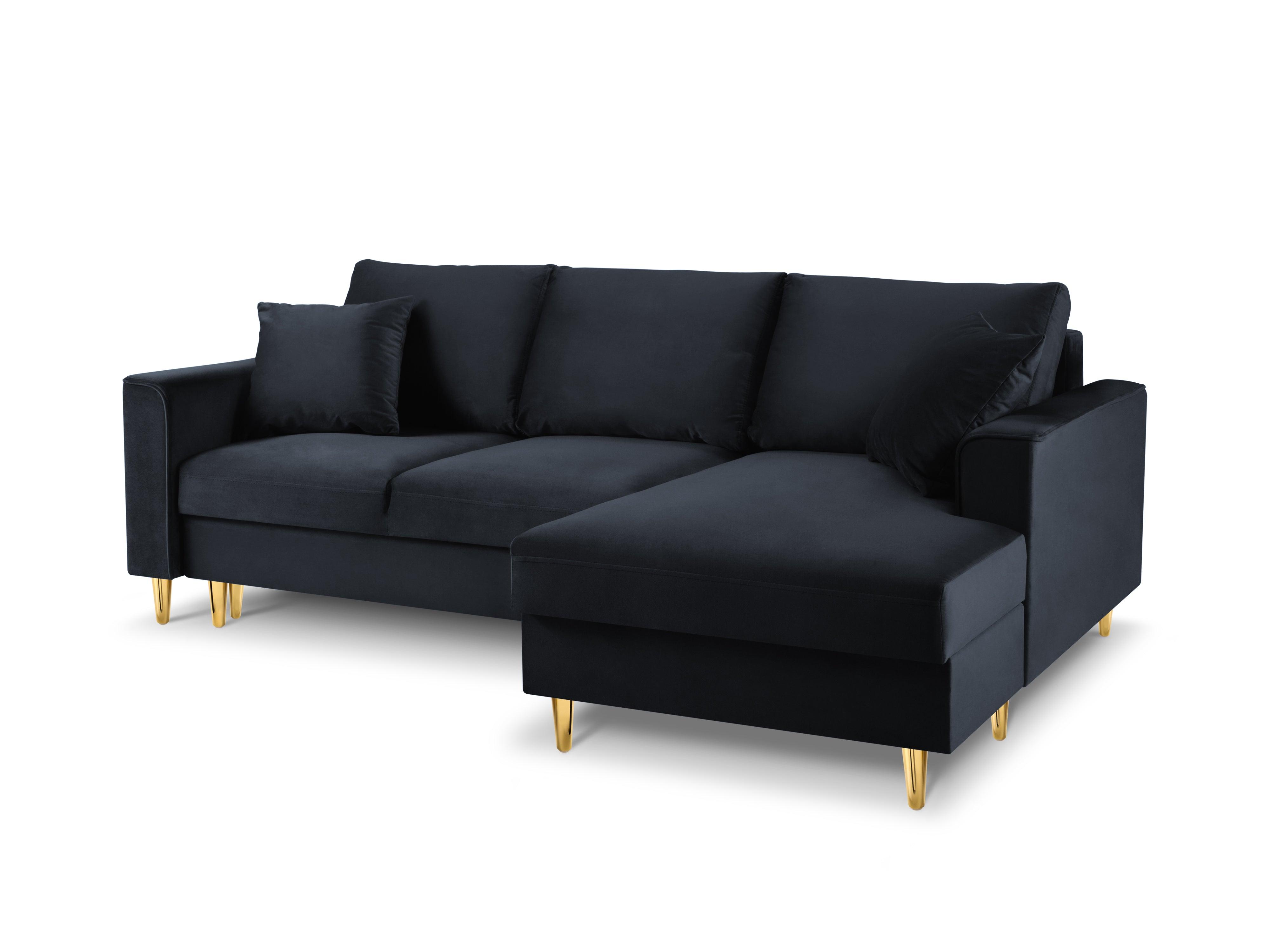 Narożnik prawostronny aksamitny z funkcją spania CARTADERA granatowy ze złotą podstawą Mazzini Sofas Eye on Design