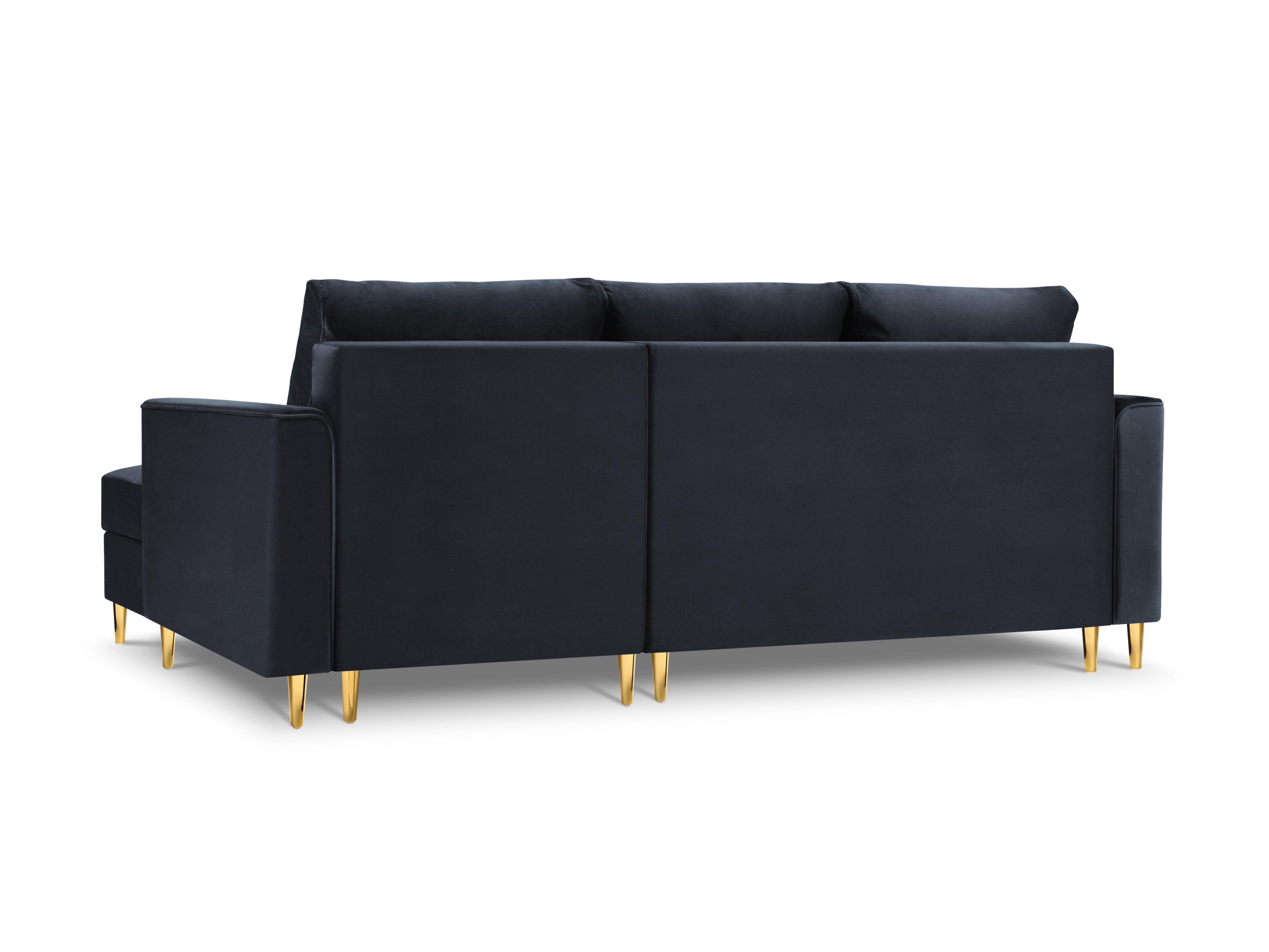 Narożnik prawostronny aksamitny z funkcją spania CARTADERA granatowy ze złotą podstawą Mazzini Sofas Eye on Design