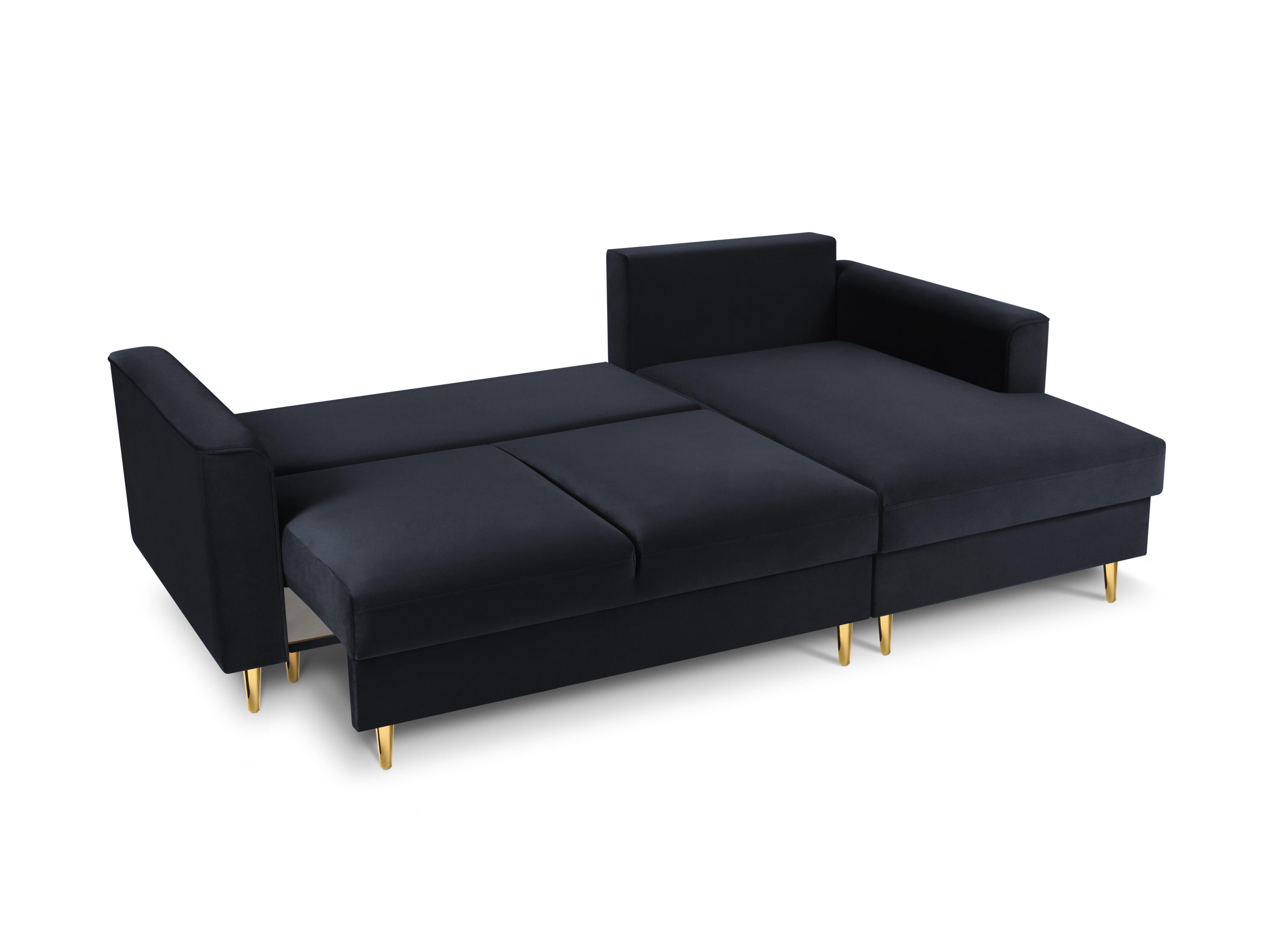 Narożnik prawostronny aksamitny z funkcją spania CARTADERA granatowy ze złotą podstawą Mazzini Sofas Eye on Design