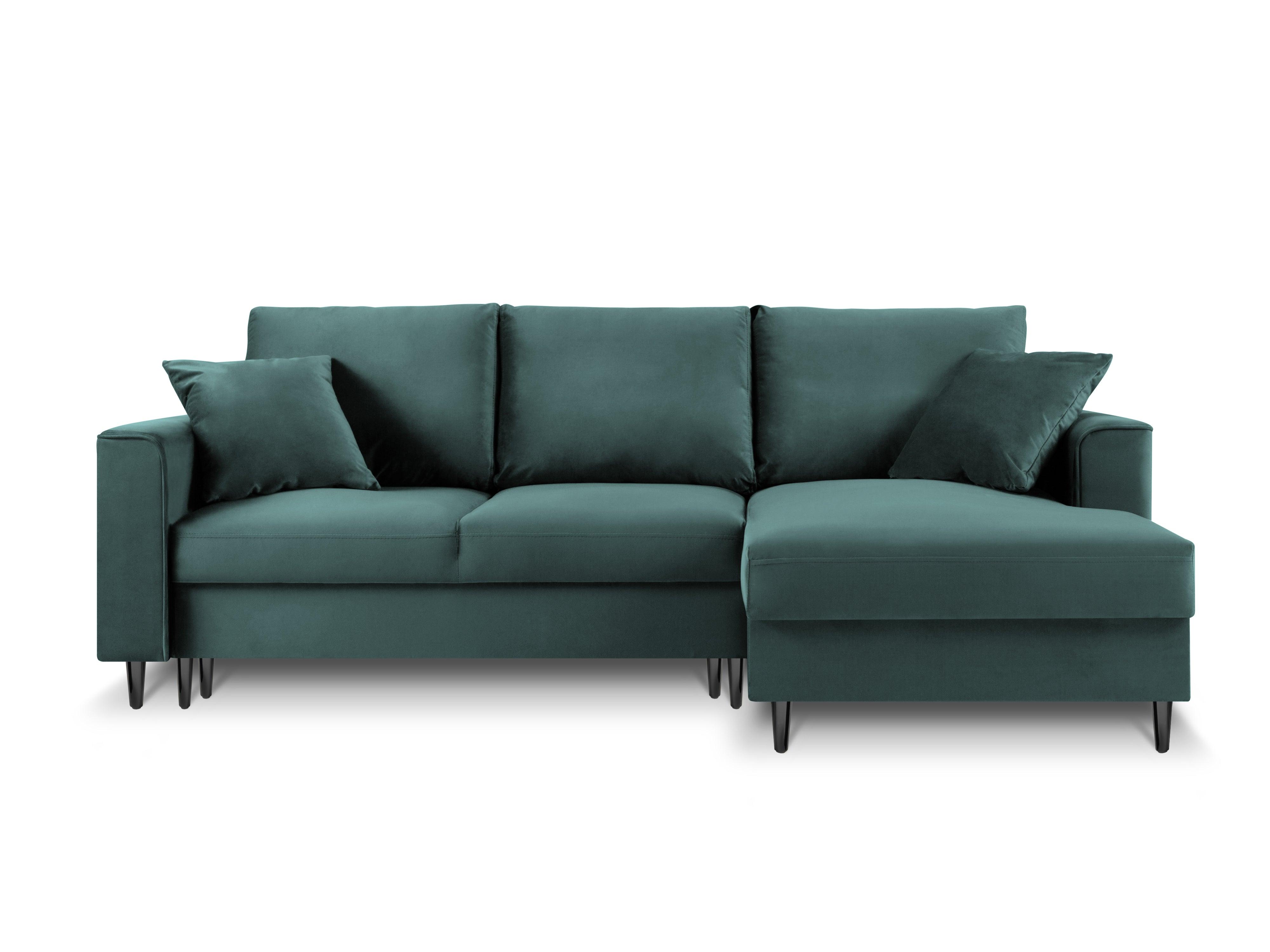 Narożnik prawostronny aksamitny z funkcją spania CARTADERA petrol z czarną podstawą Mazzini Sofas Eye on Design